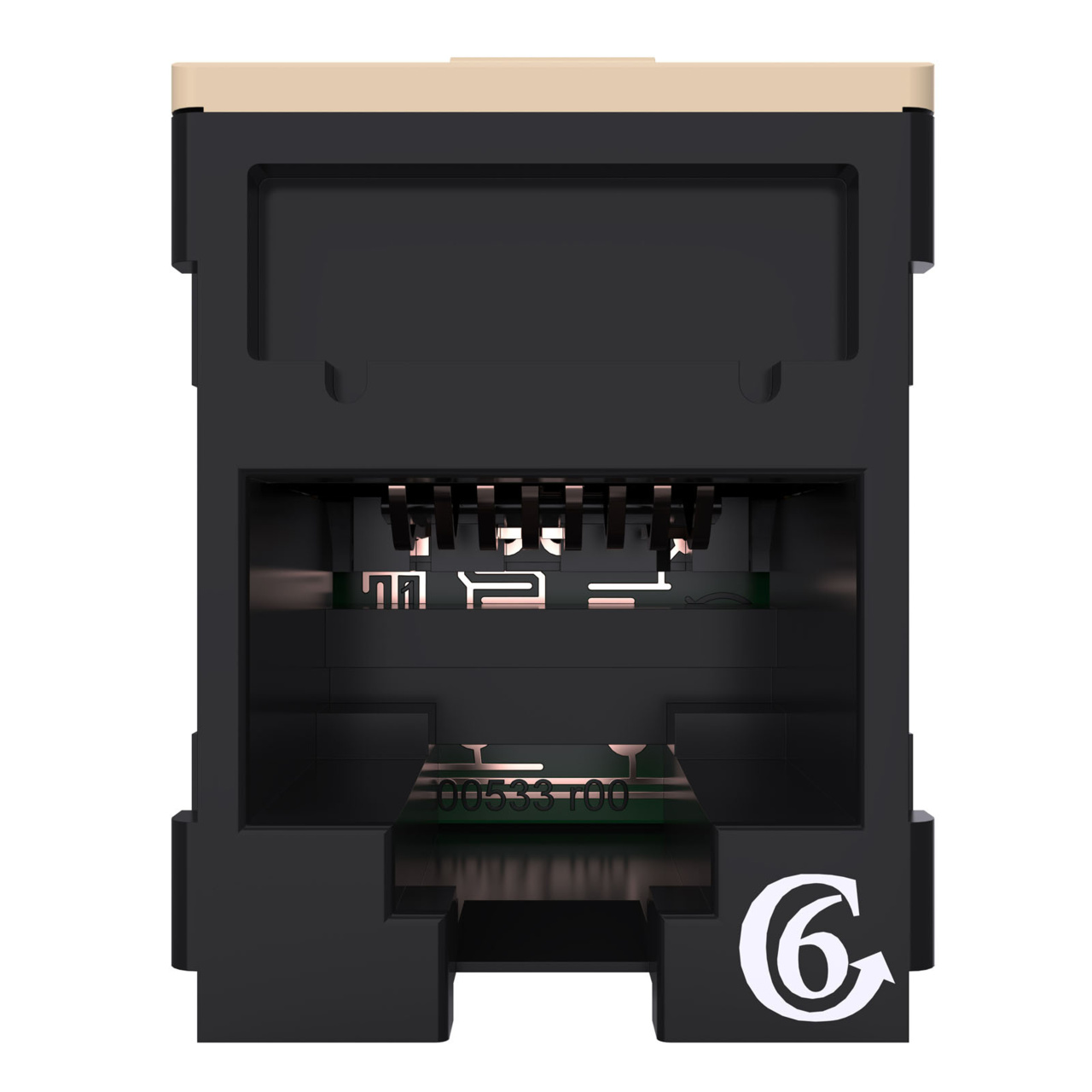 HDJSN6-00 Black Cat6 SNAP Jack Straight Front View