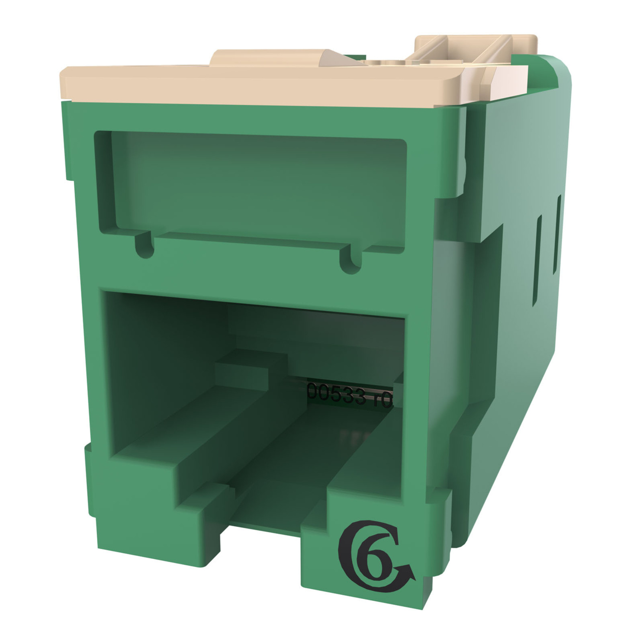 HDJSN6-45 Green Cat6 SNAP Jack Front Angled Left View