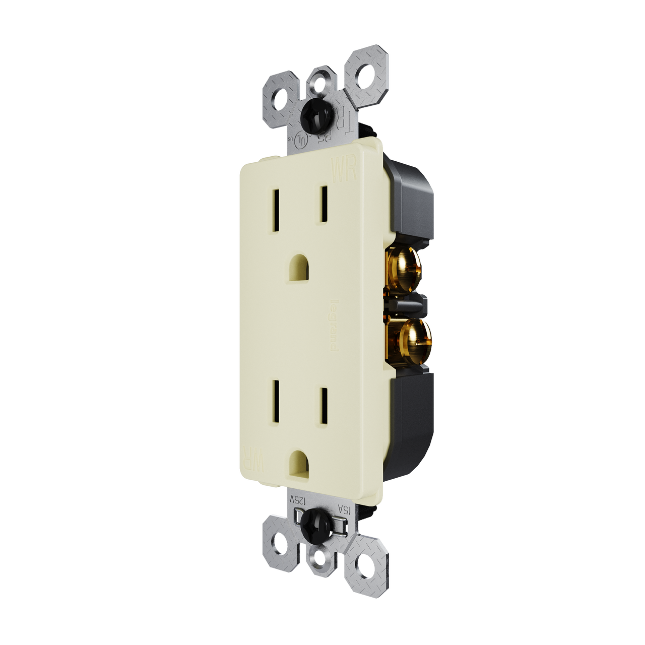 external pressure plated receptacle in light almond