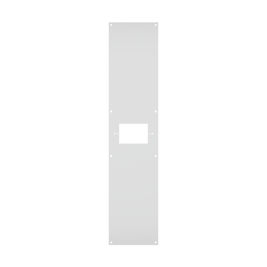 Front view of a one-gang faceplate for a multi service electrical ceiling panel.