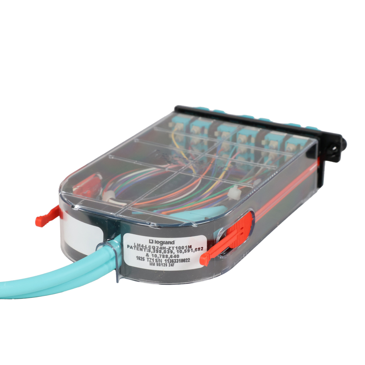 LM4 Cassette, 24 Fiber, LC Quad (6), Multimode (OM4) to 1 Meter, 250µm Ribbon Pigtail back