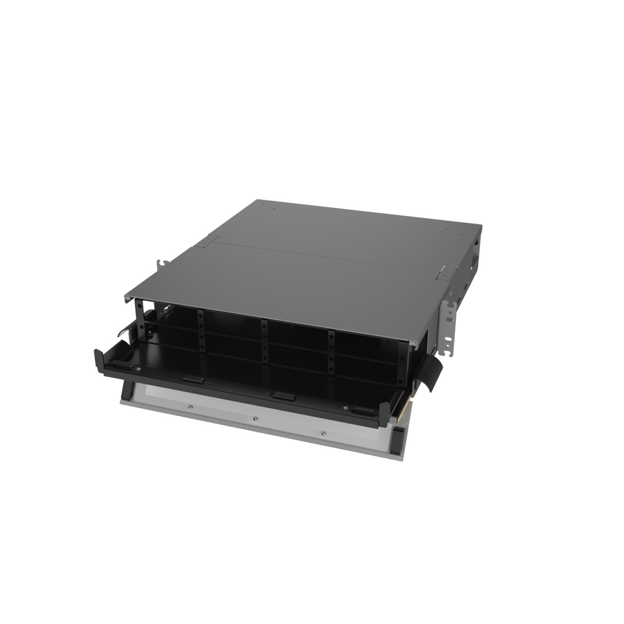Angled Left, Front Door Open View of 2U Q-series HD Magnesium Fiber Enclosure (EQ02U-KHL-M)