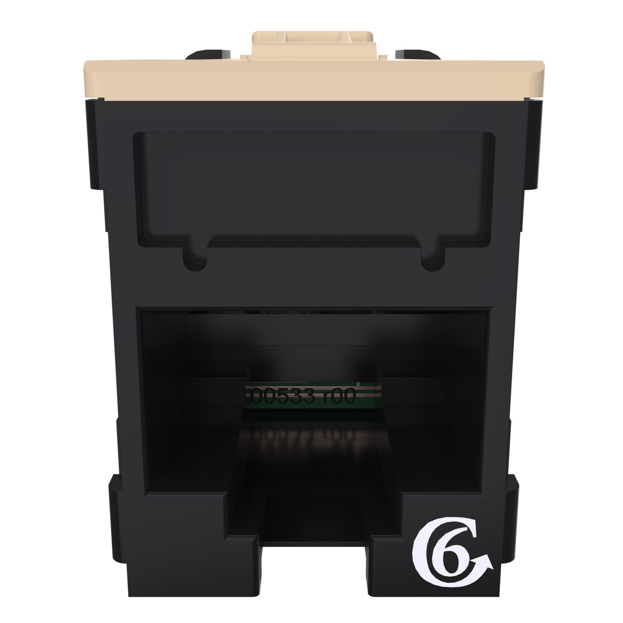 HDJSN6-00 Black Cat6 SNAP Jack Straight Front Angle Down View