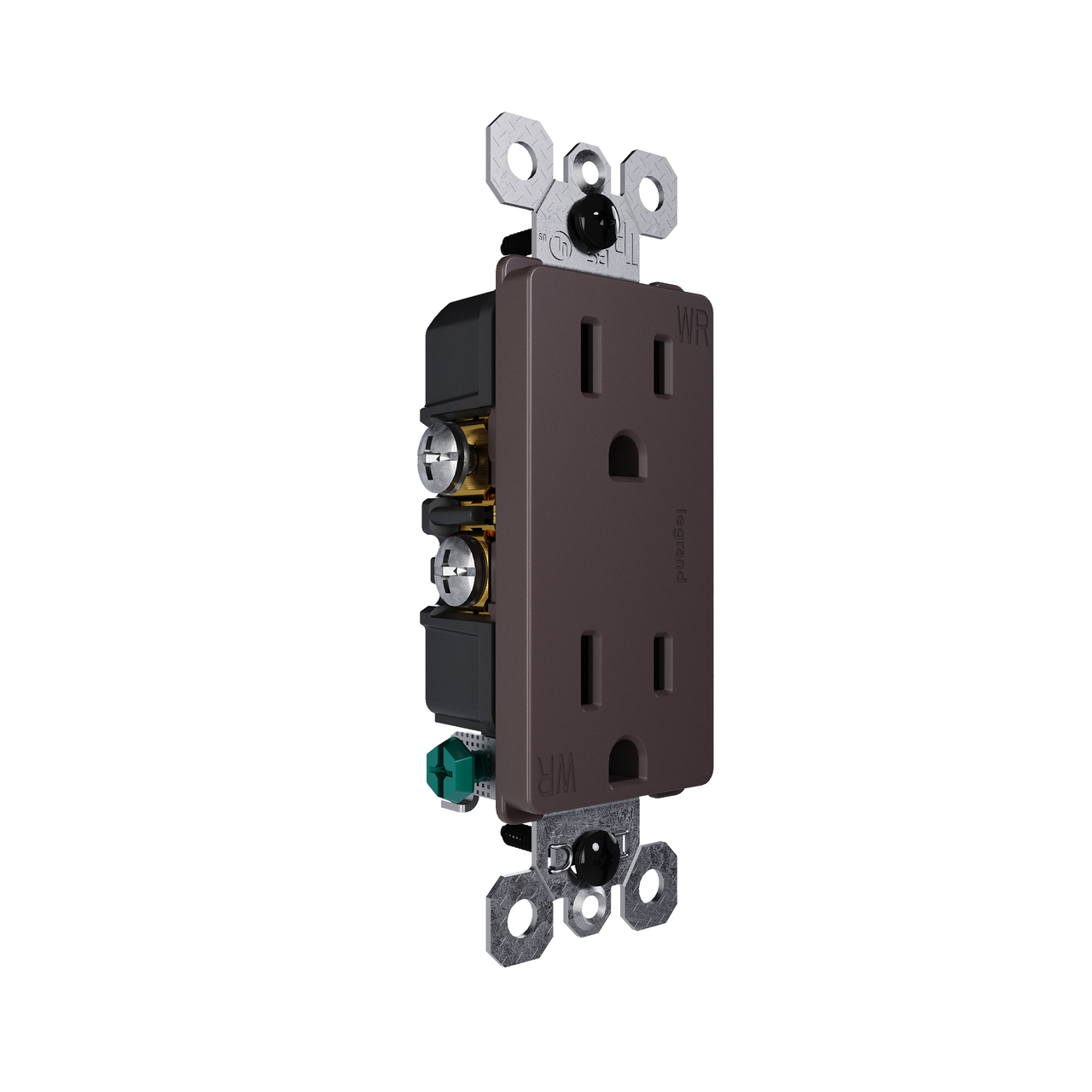 external pressure plated receptacle in brown wall plate