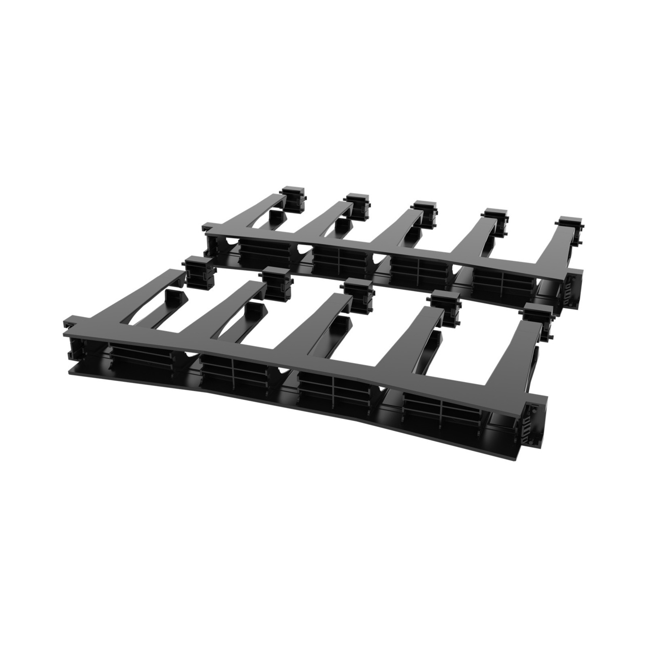 Disassembled Angled Rear Right -Mighty Mo Tool-Less Snap-In Horizontal Cable Manager - 1 RU, 19 in Wide, Black - 2 Pack (SHMT1RU2-B)
