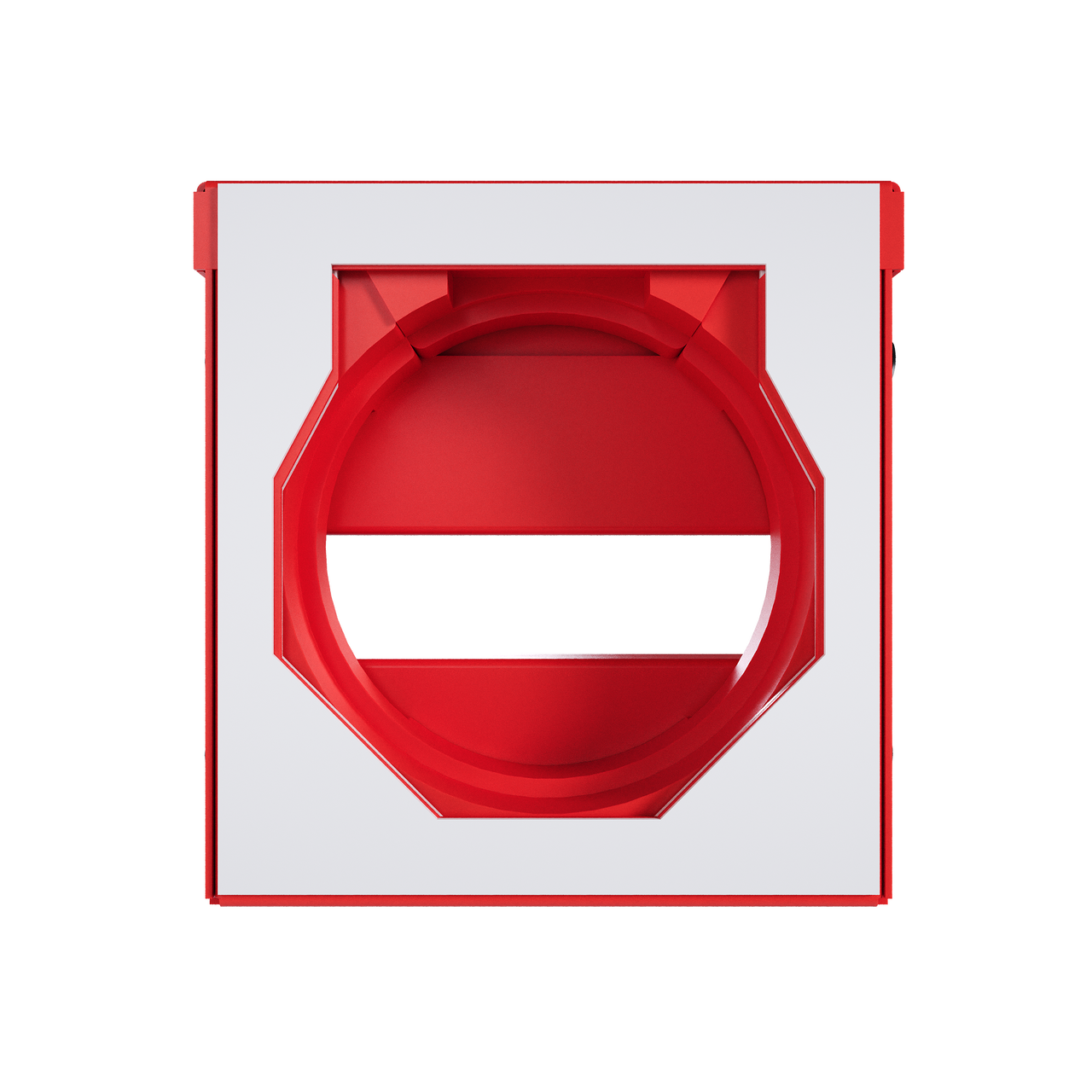 Flamestopper firestop fitting with red steel housing and adjustable mounting hardware for pipe and conduit penetrations