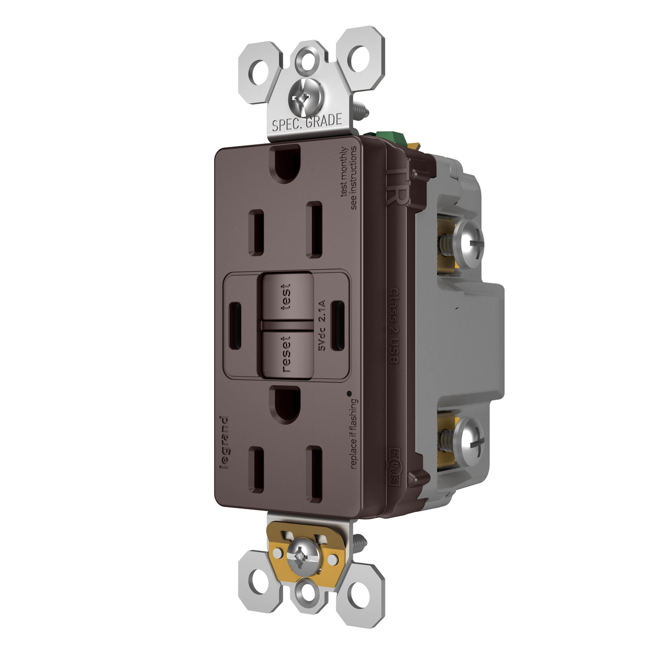 radiant Collection GFCI USB Type C/C Outlet in Dark Bronze