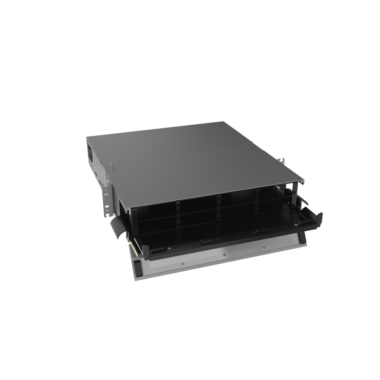 Angled Right, Front Door Open View of 2U Q-series HD Magnesium Fiber Enclosure (EQ02U-KHL-M)
