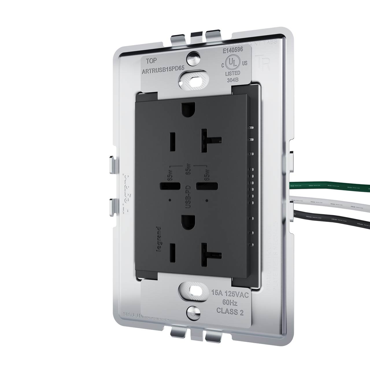 angle view from right of adorne 65w usb in graphite