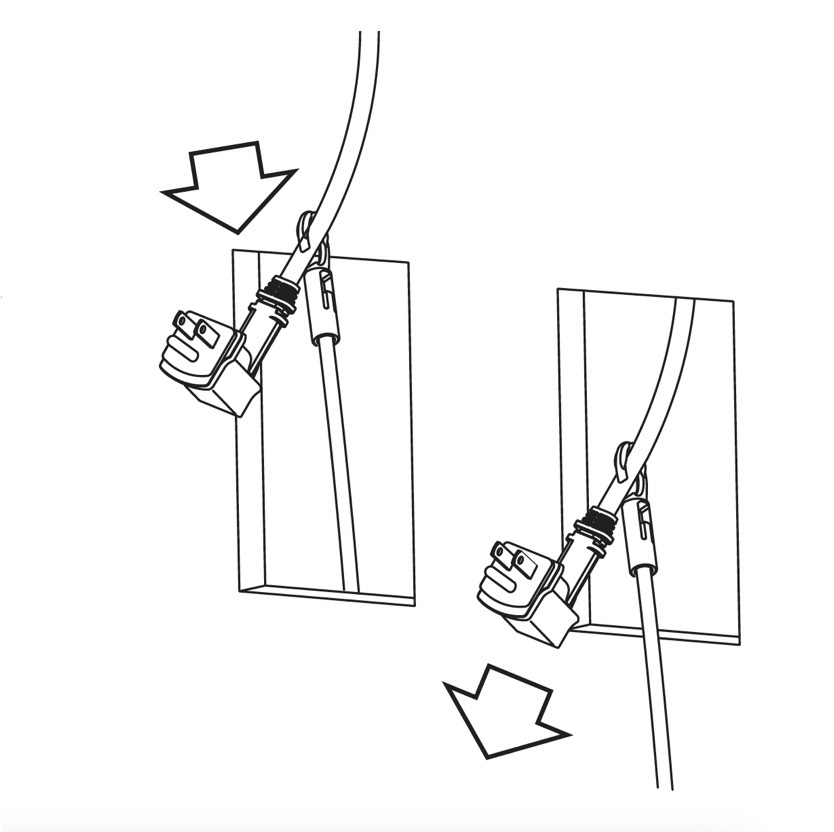 line drawing showing the power harness wire guided through the wall