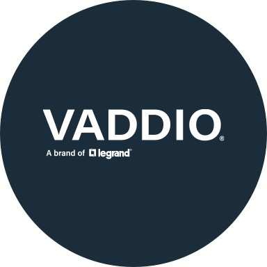 Vaddio logo with navy blue background