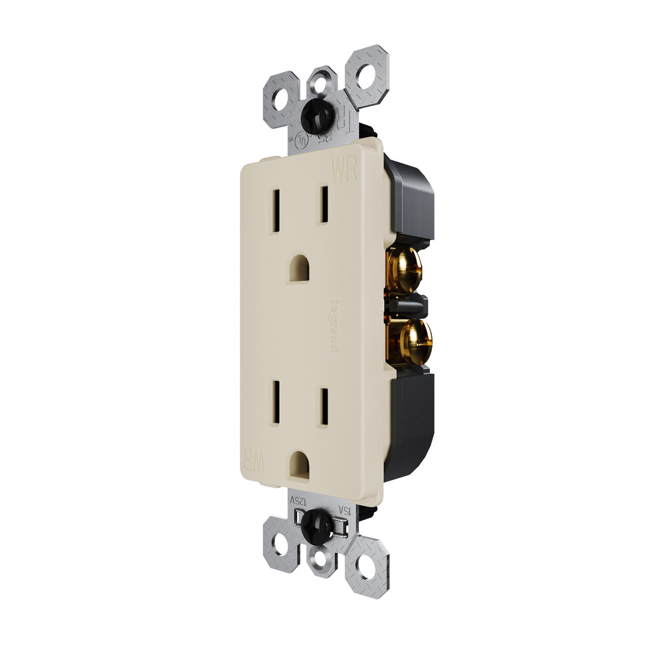 external pressure plated receptacle in ivory with wall plate