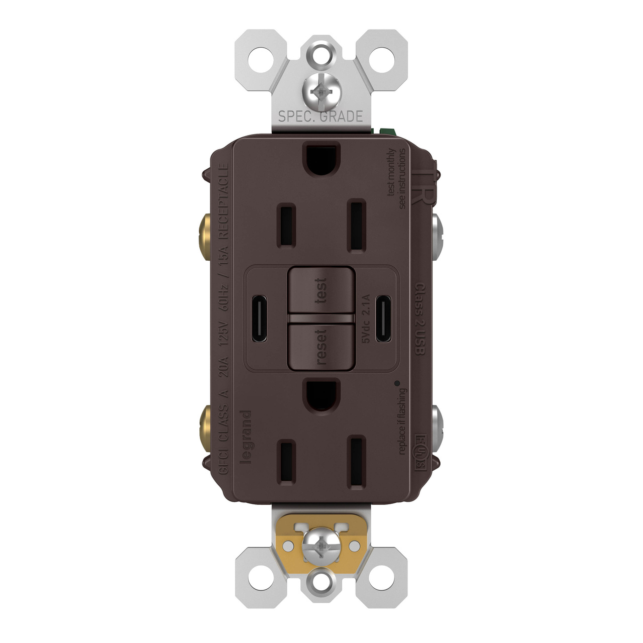 radiant Collection GFCI USB Type C/C Outlet in Dark Bronze