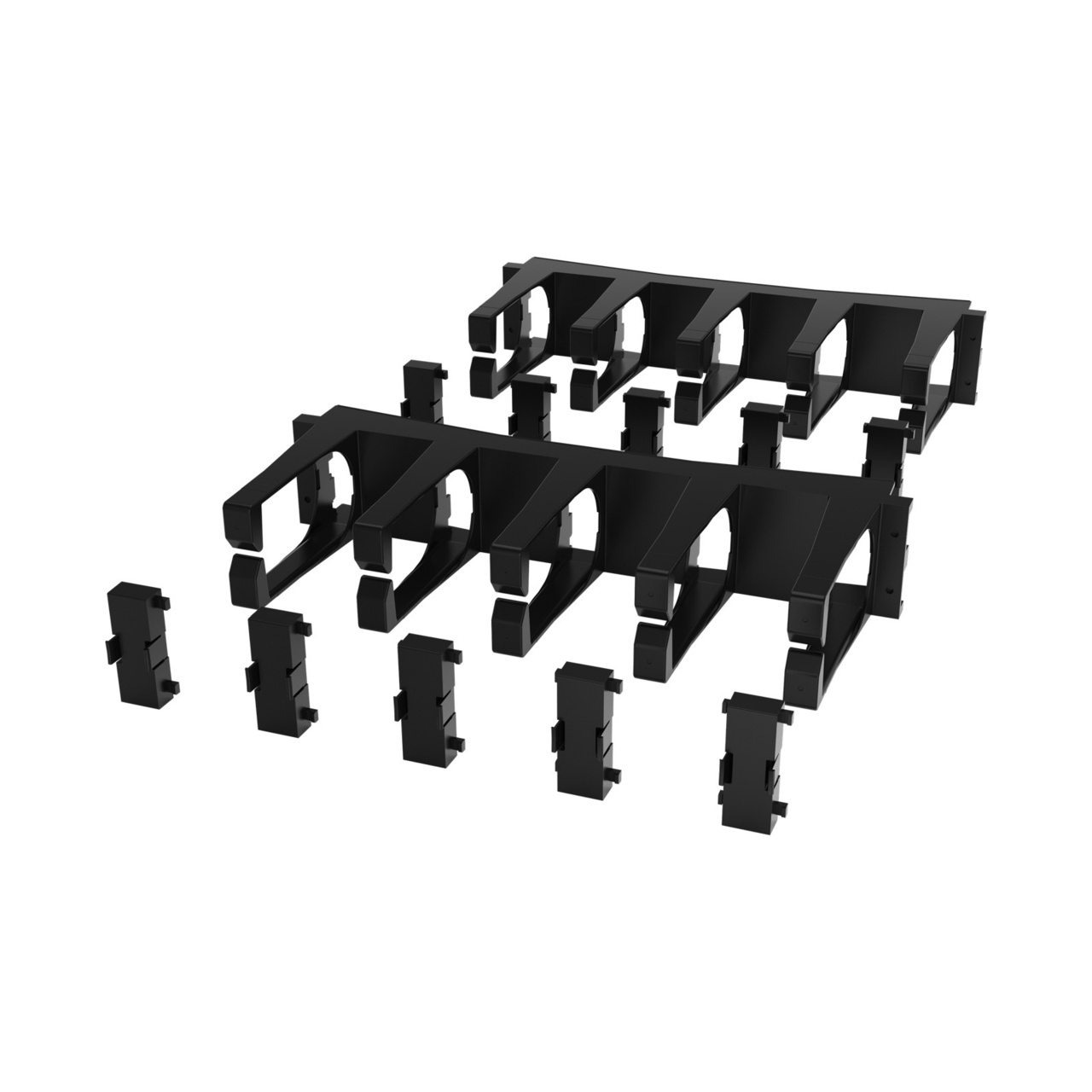 Disassembled Angled Front Left - Mighty Mo Tool-Less Snap-In Horizontal Cable Manager - 2 RU, 19 in Wide, Black - 2 Pack (SHMT2RU2-B)