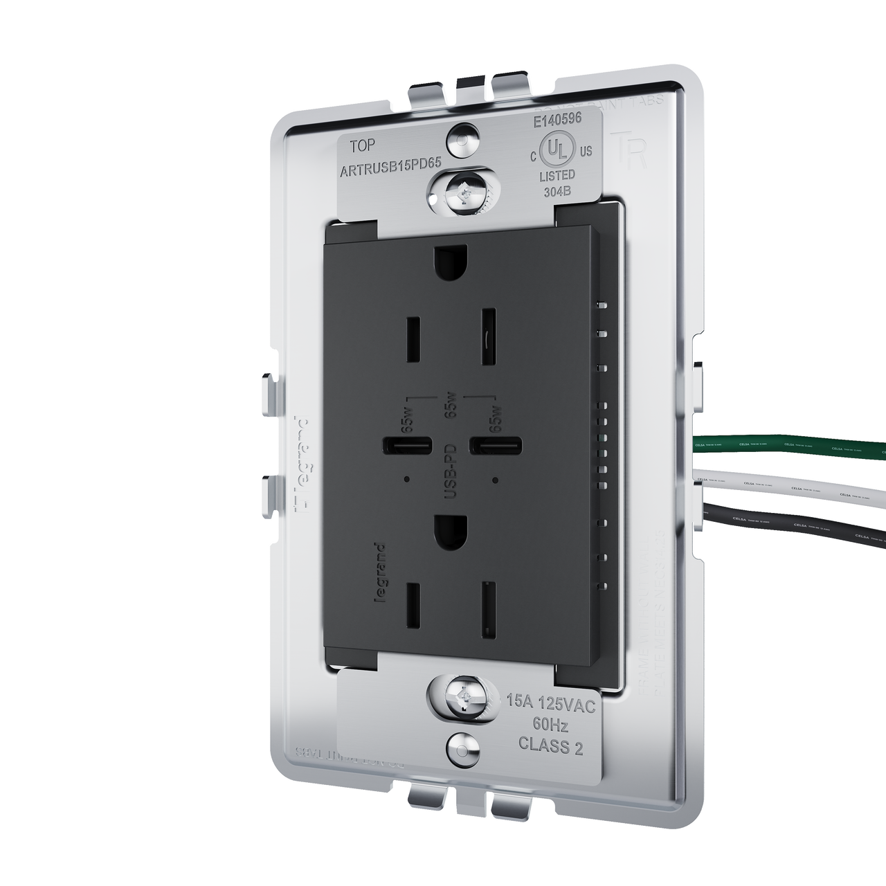 angle view from right of adorne 65w usb 15amp in graphite
