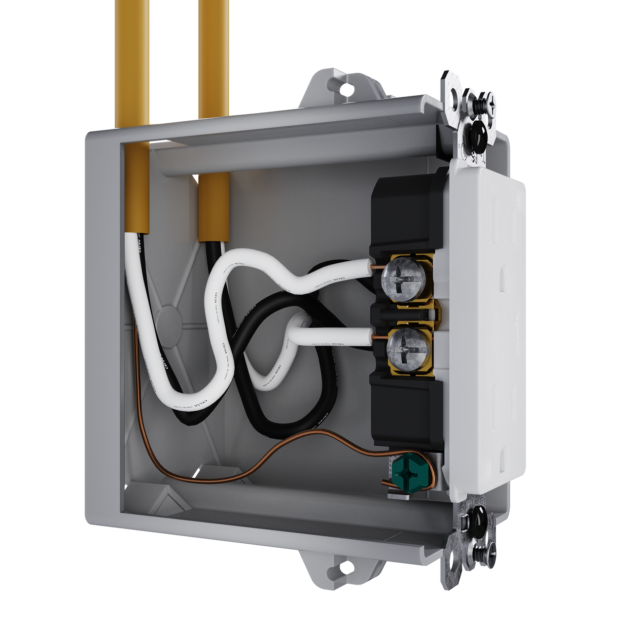 external pressure plated receptacle in white with wall plate