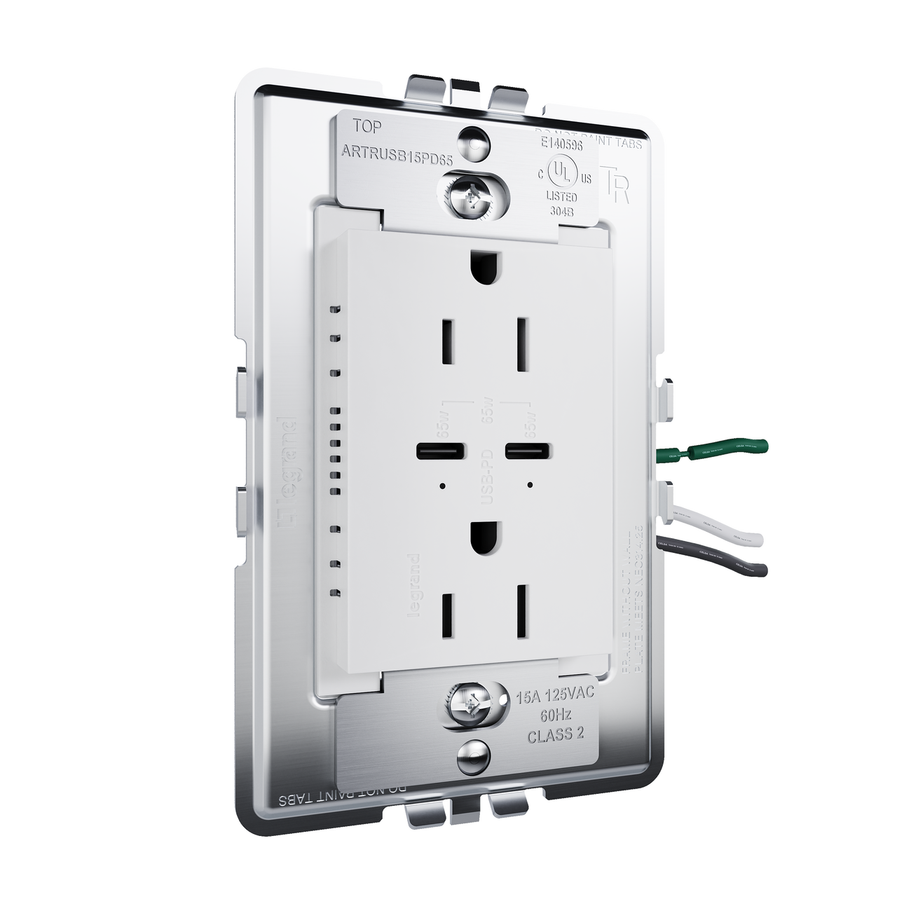 angle view from left of adorne 65w usb in white