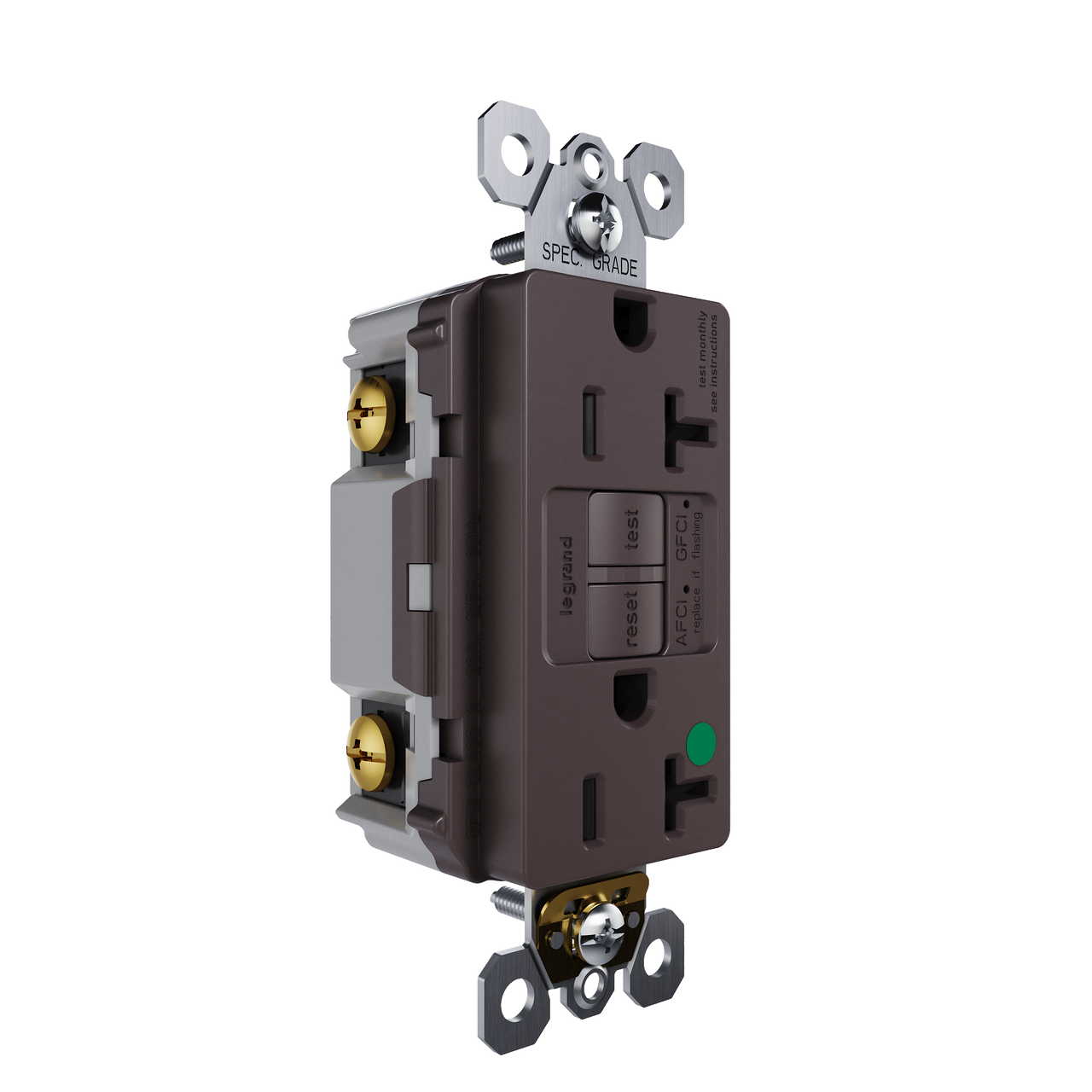 radiant® Tamper-Resistant Hospital Grade Dual Function 20A Duplex Self-Test AFCI/GFCI receptacle, Brown