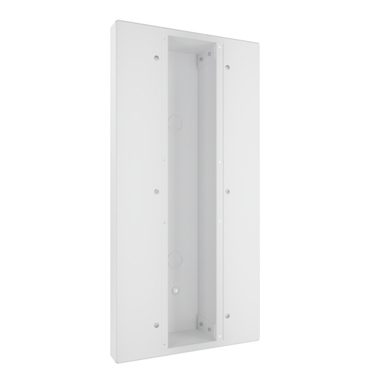Left angle view of a 12-inch by 24-inch multi service electrical ceiling panel with one recessed service channel.