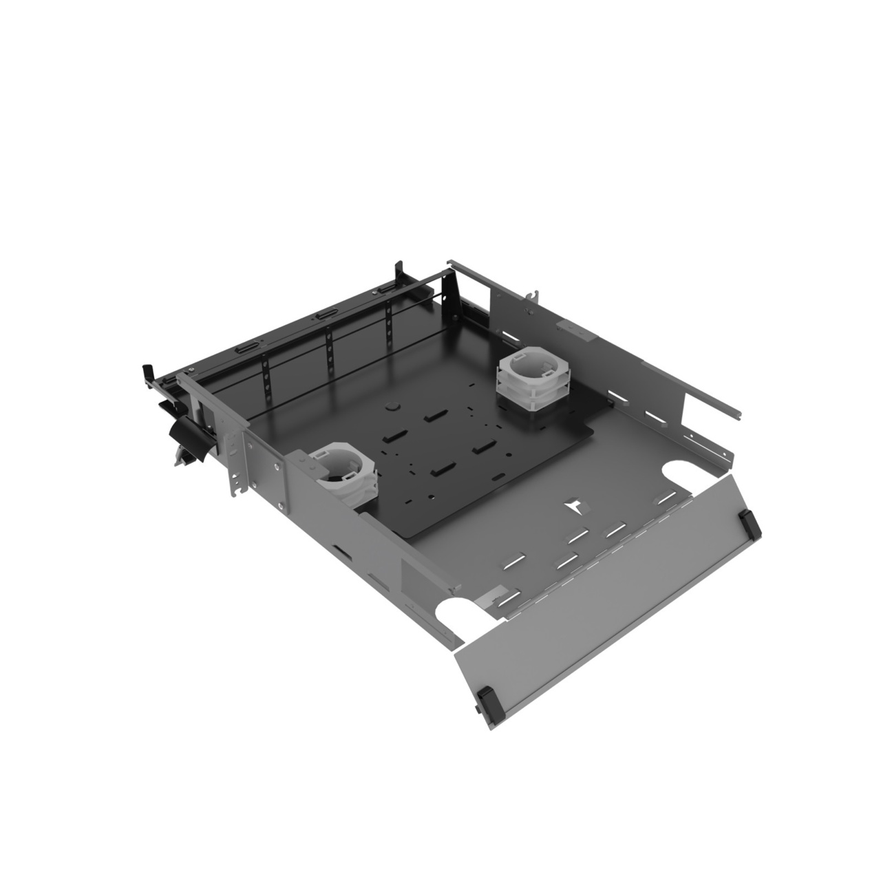 Angled Right, Top Open, Doors Open View of 2U Q-series HD Magnesium Fiber Enclosure (EQ02U-KHL-M)