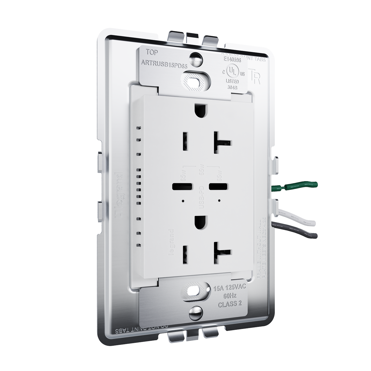 angle view from left of adorne 65w usb in white