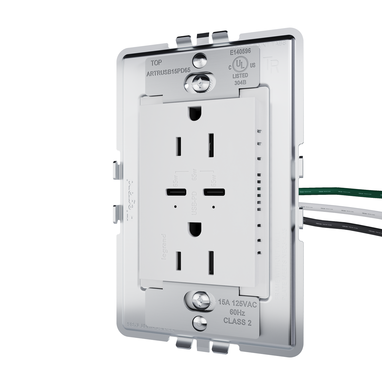 angle view from right of adorne 65w usb in white