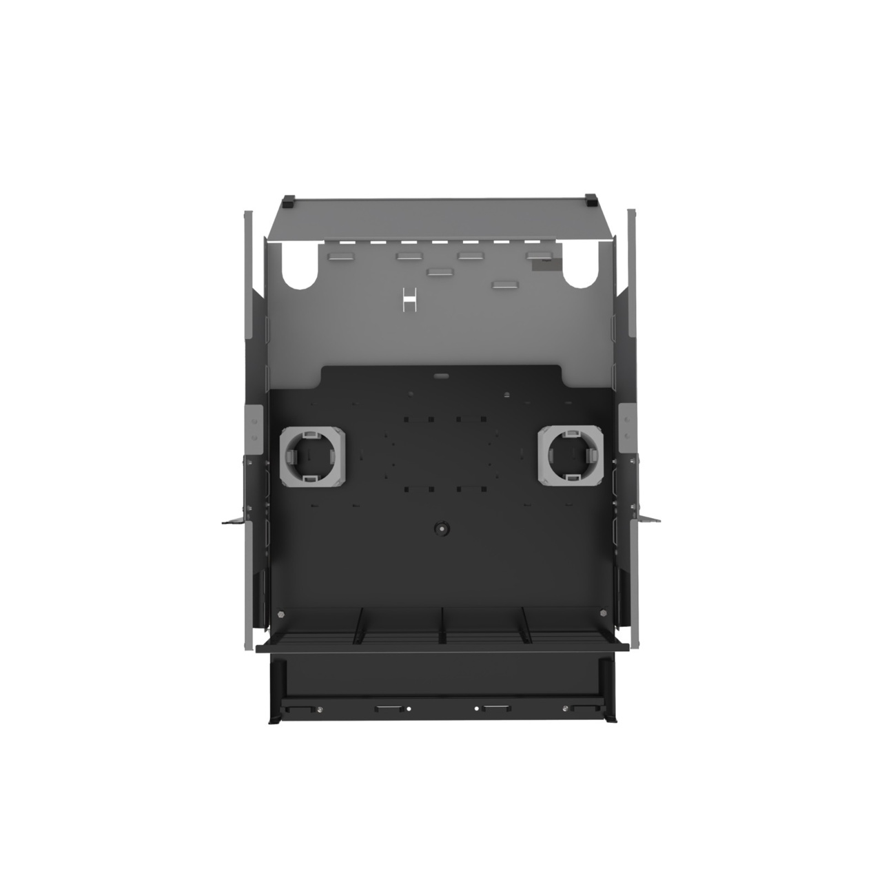 Top Open, Doors Open, Top Down View of 4U Q-series HD Magnesium Fiber Enclosure (EQ04U-KHL-M)