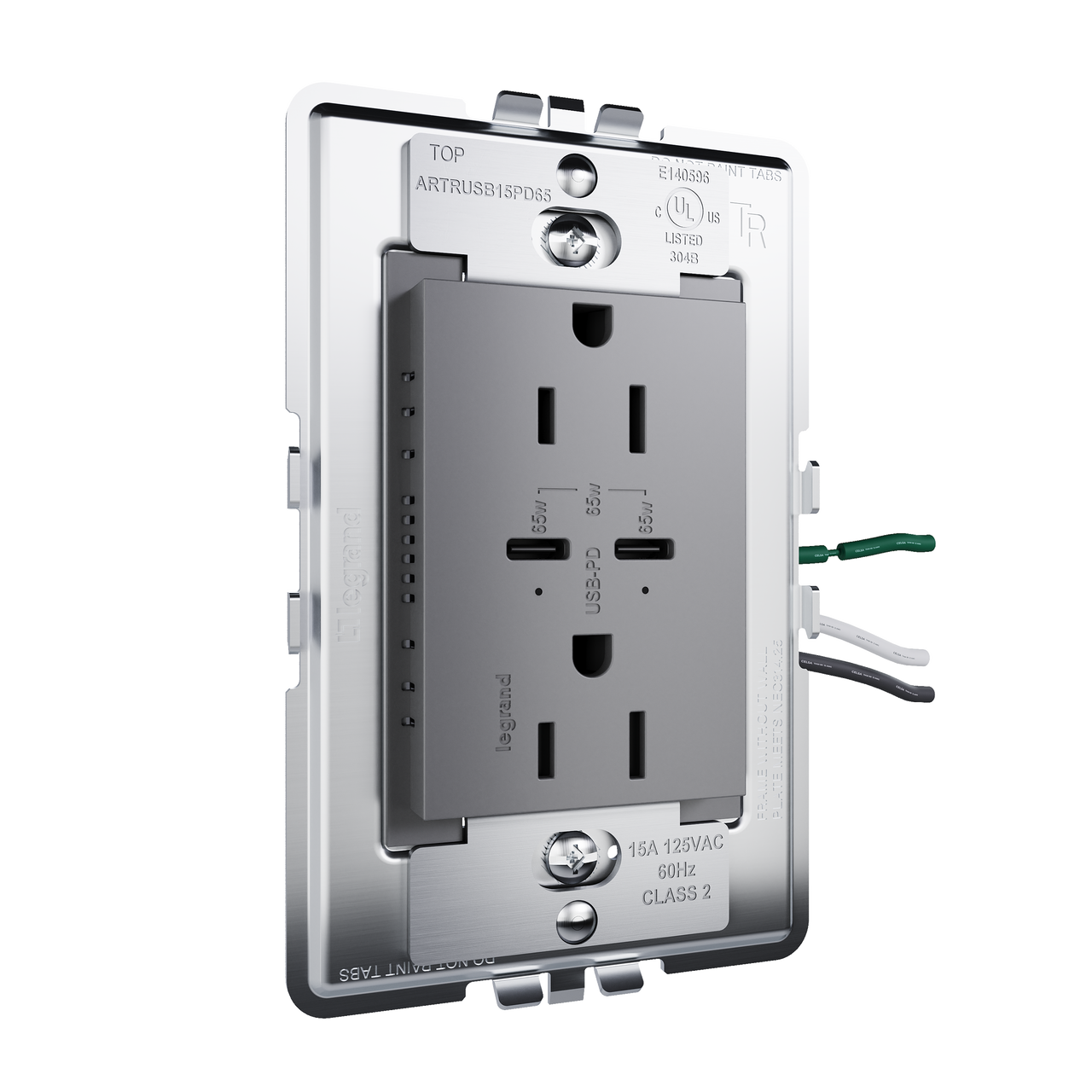 angle view from left of adorne 65w usb in magnesium