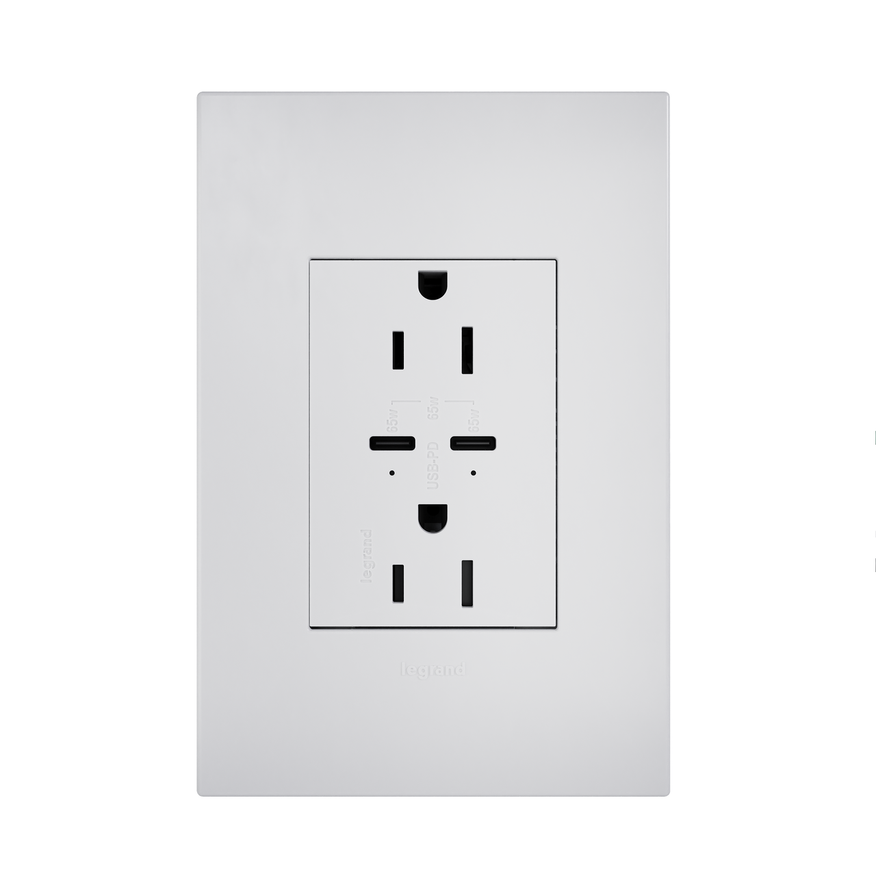 adorne 65w usb outlet with 2 type-c ports 15amp in white