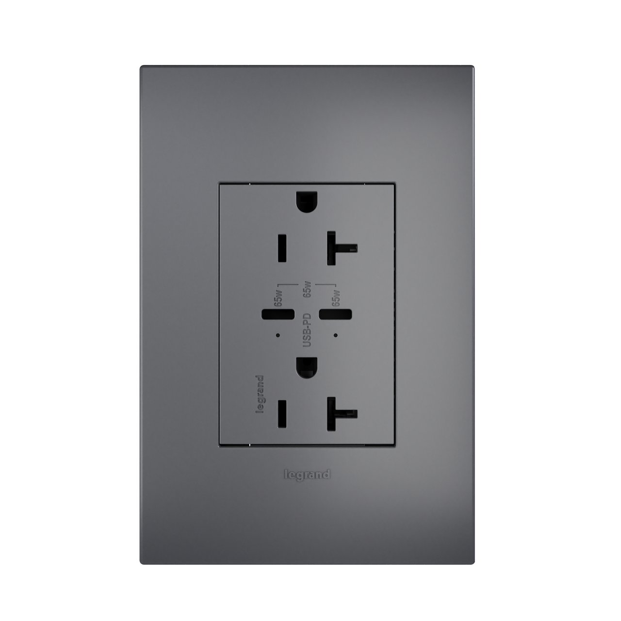 adorne 65w usb outlet with 2 type-c ports 20amp in magnesium