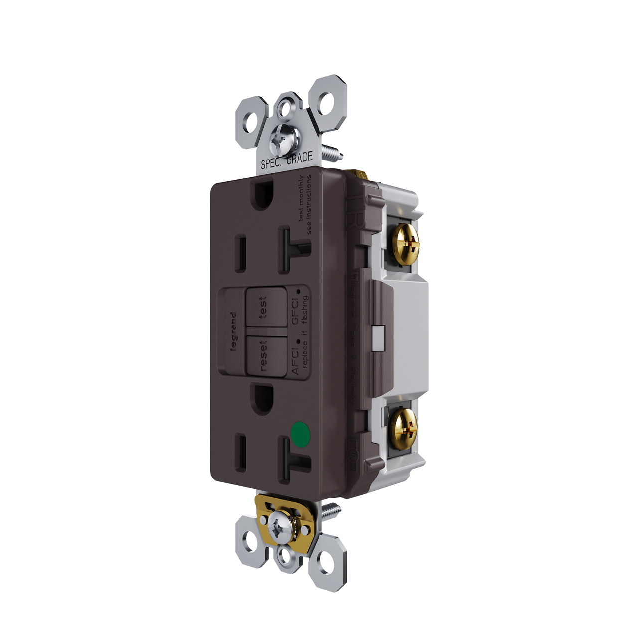 radiant® Tamper-Resistant Hospital Grade Dual Function 20A Duplex Self-Test AFCI/GFCI receptacle, Brown