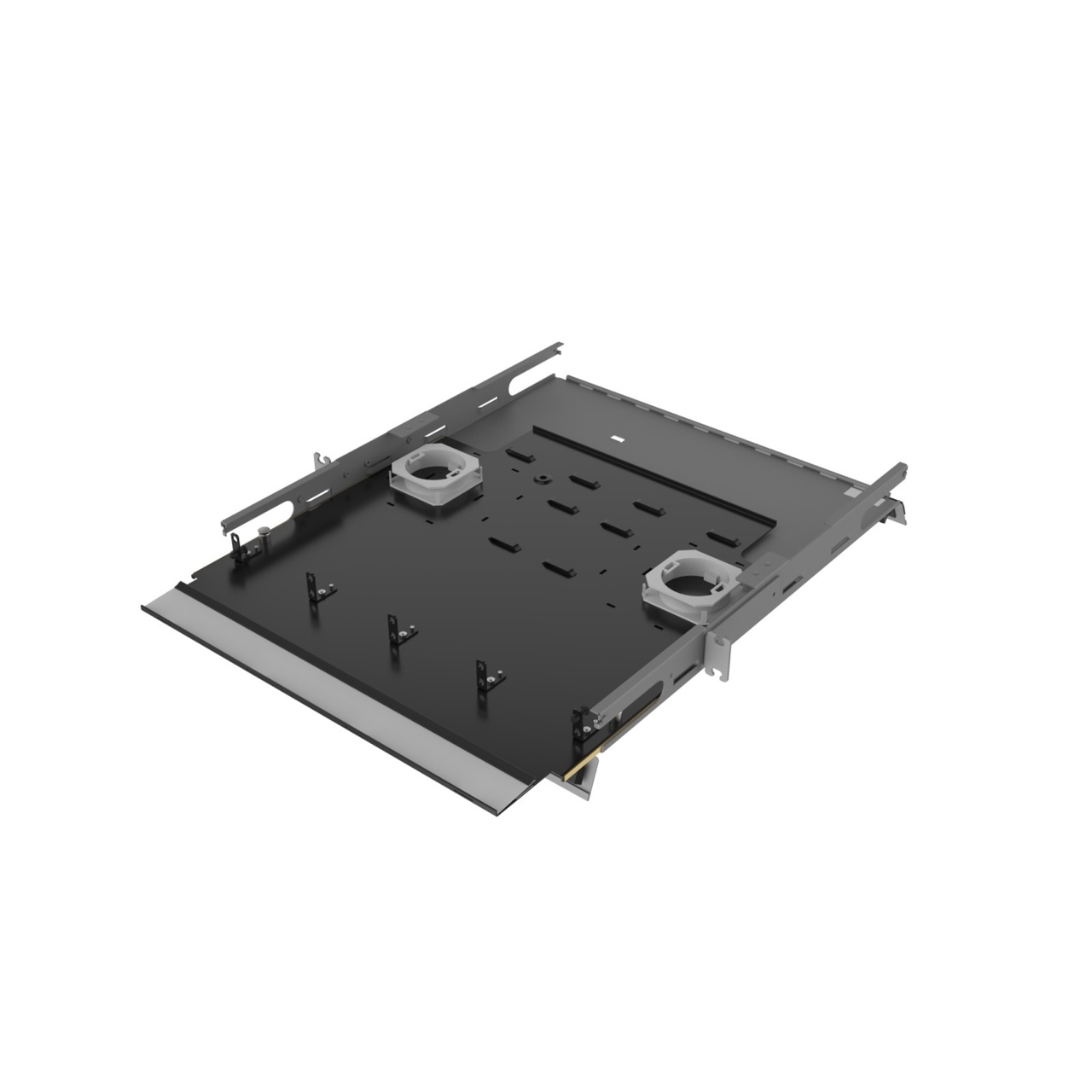 Angled Left, Top Open, Doors Open View of 1U Q-series HD Magnesium Fiber Enclosure (EQ01U-KHL-M)