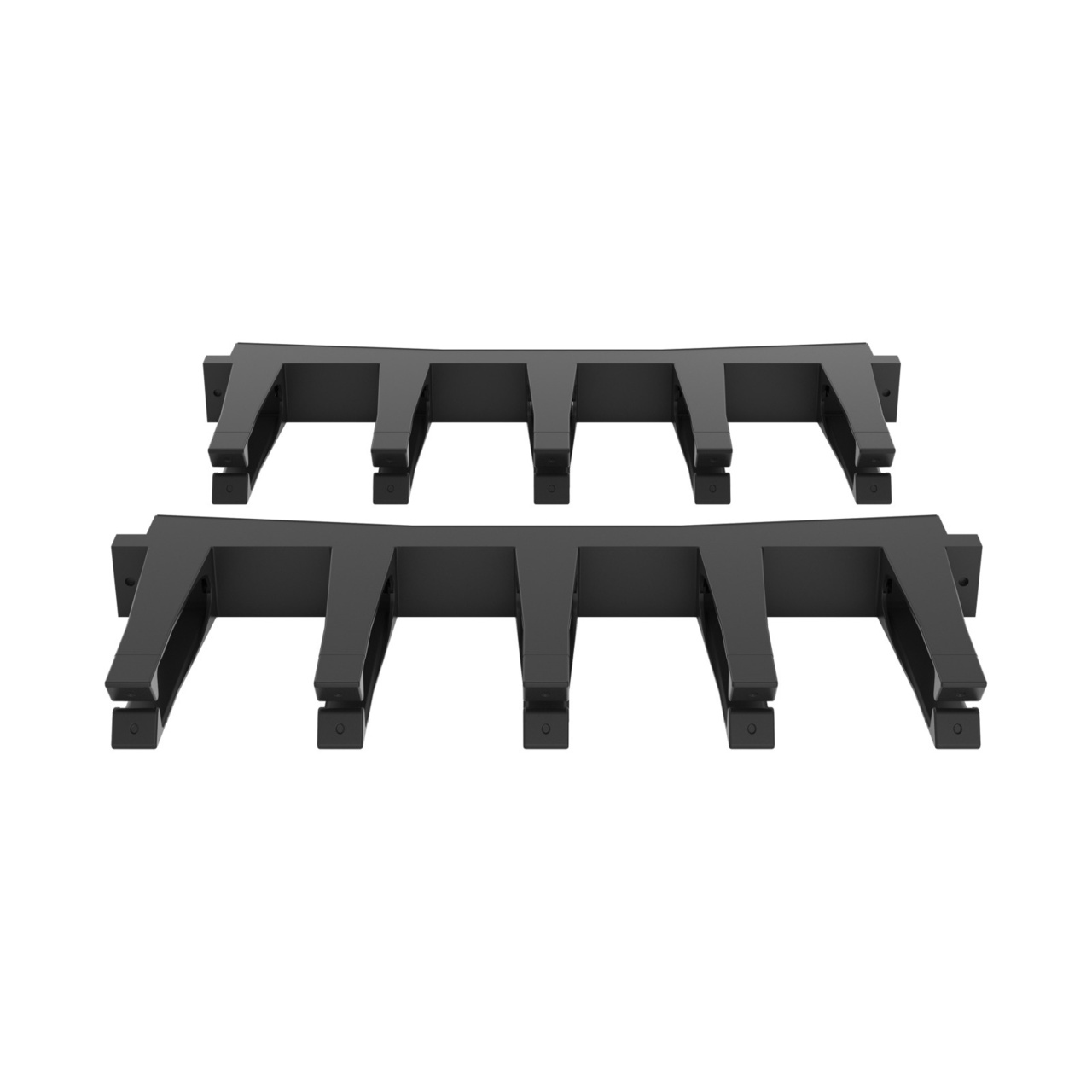 Assembled Angled Front Straight - Mighty Mo Tool-Less Snap-In Horizontal Cable Manager - 1 RU, 19 in Wide, Black - 2 Pack (SHMT1RU2-B)