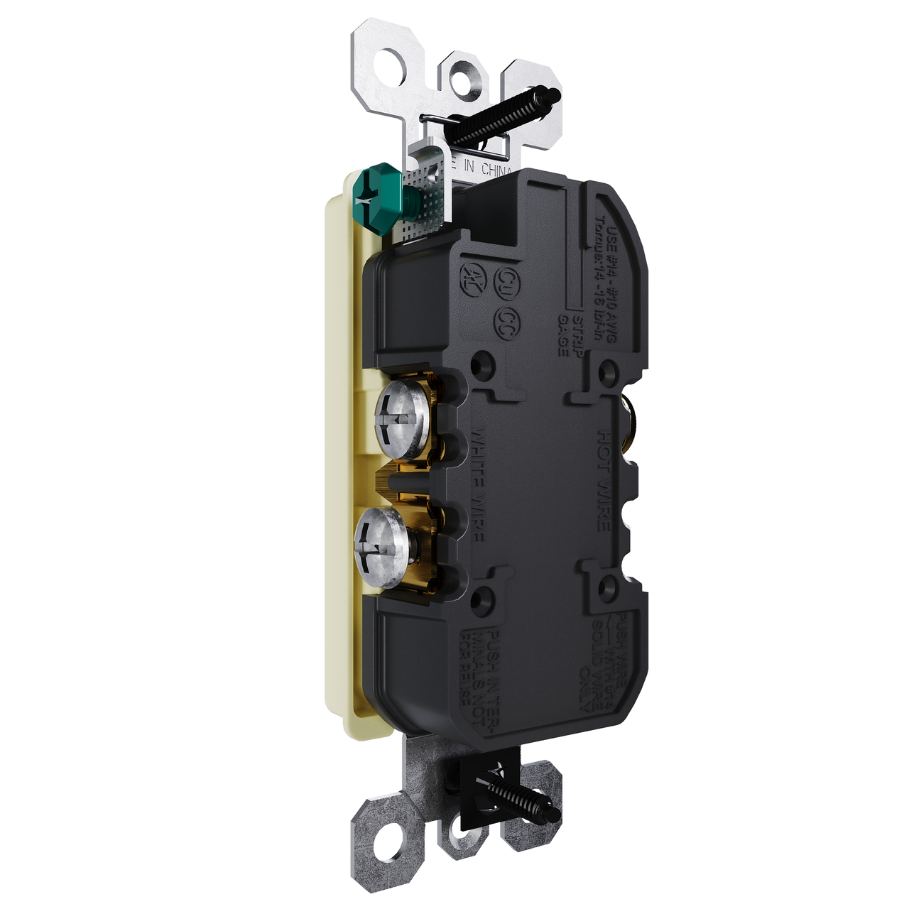 external pressure plated receptacle in light almond