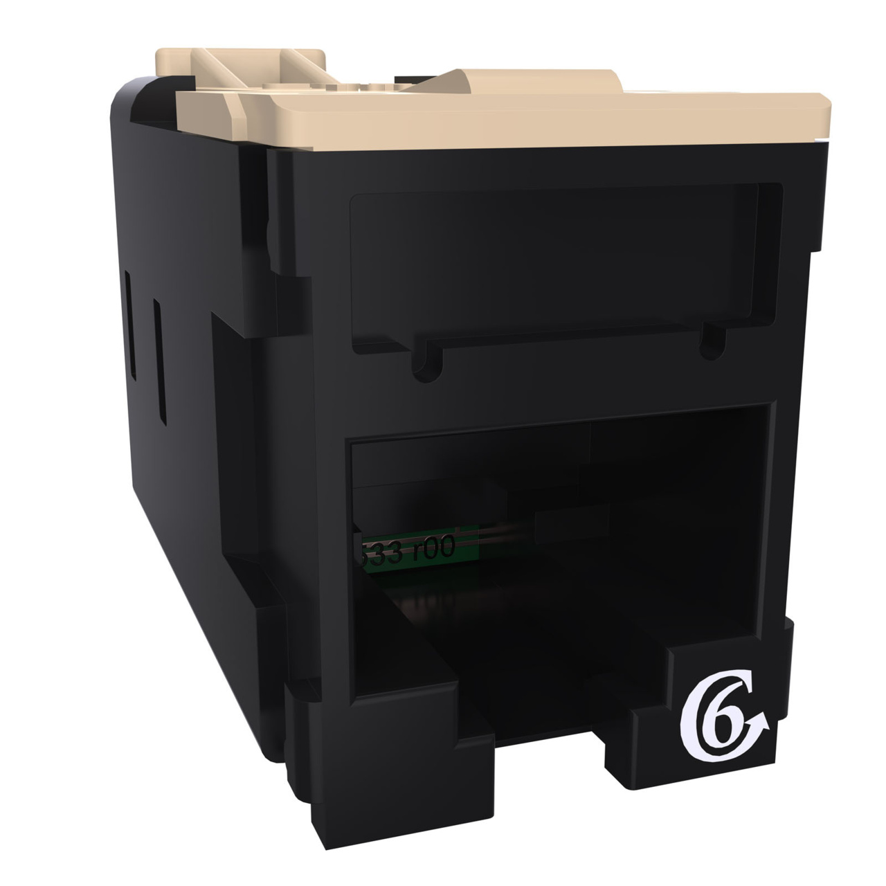 HDJSN6-00 Black Cat6 SNAP Jack Front Angled Right View