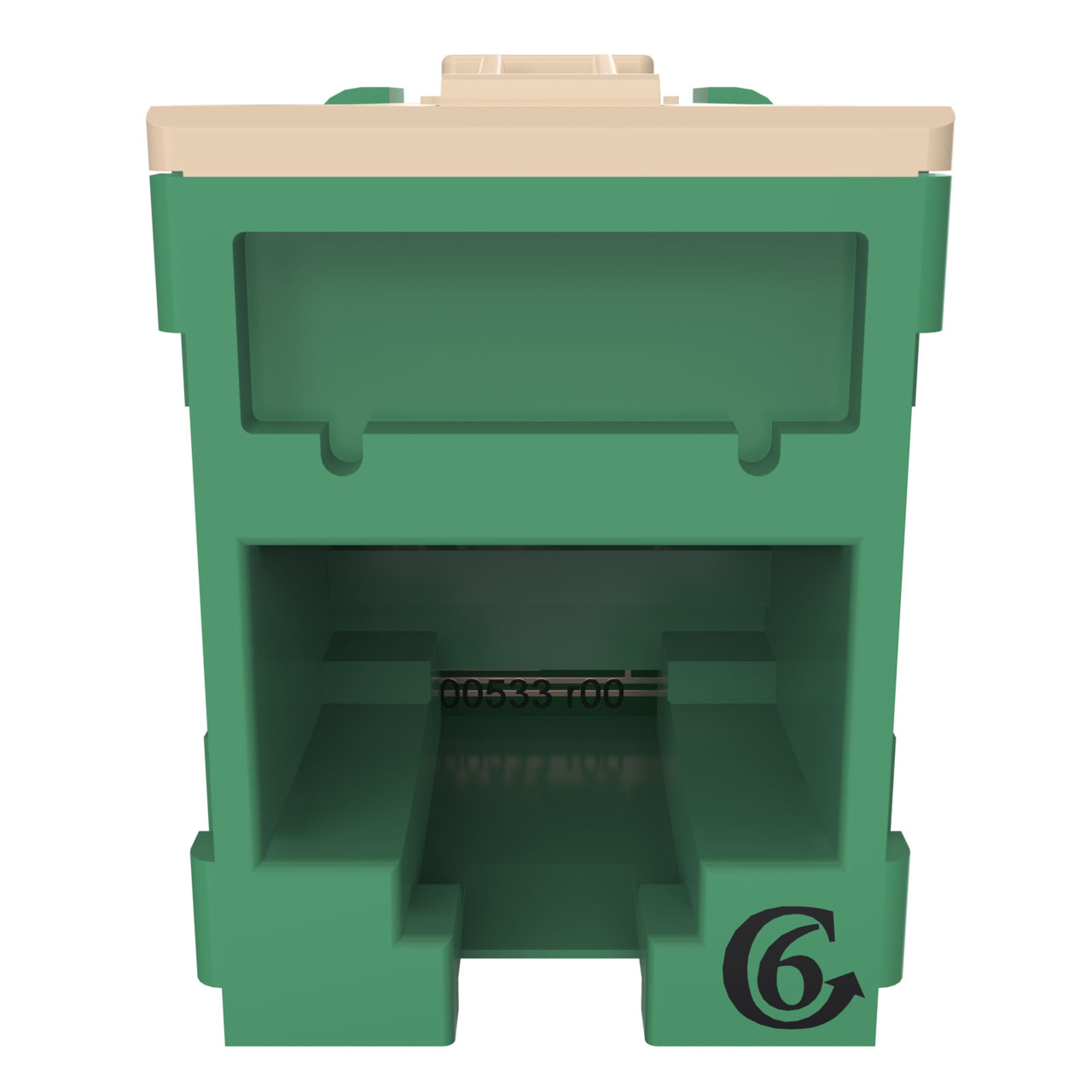 HDJSN6-45 Green Cat6 SNAP Jack Straight Front Angle Down View