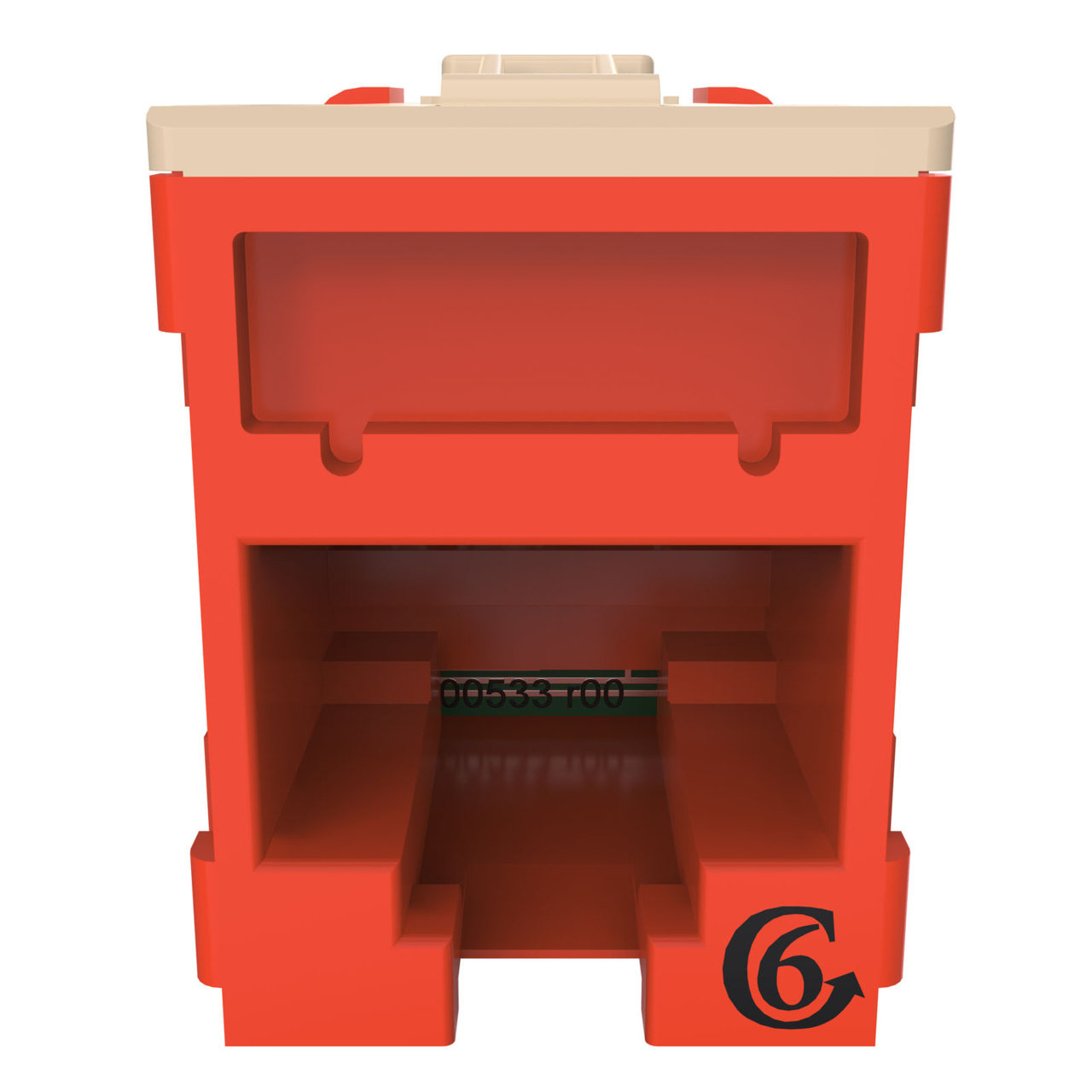 HDJSN6-42 Red Cat6 SNAP Jack Straight Front Angle Down View