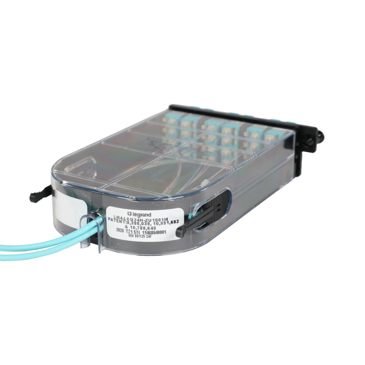 LM4 Cassette, 24 Fiber, LC Quad (6), Multimode (OM4) to 1 Meter, 250µm Micro-Distribution Loose Tube Pigtail back