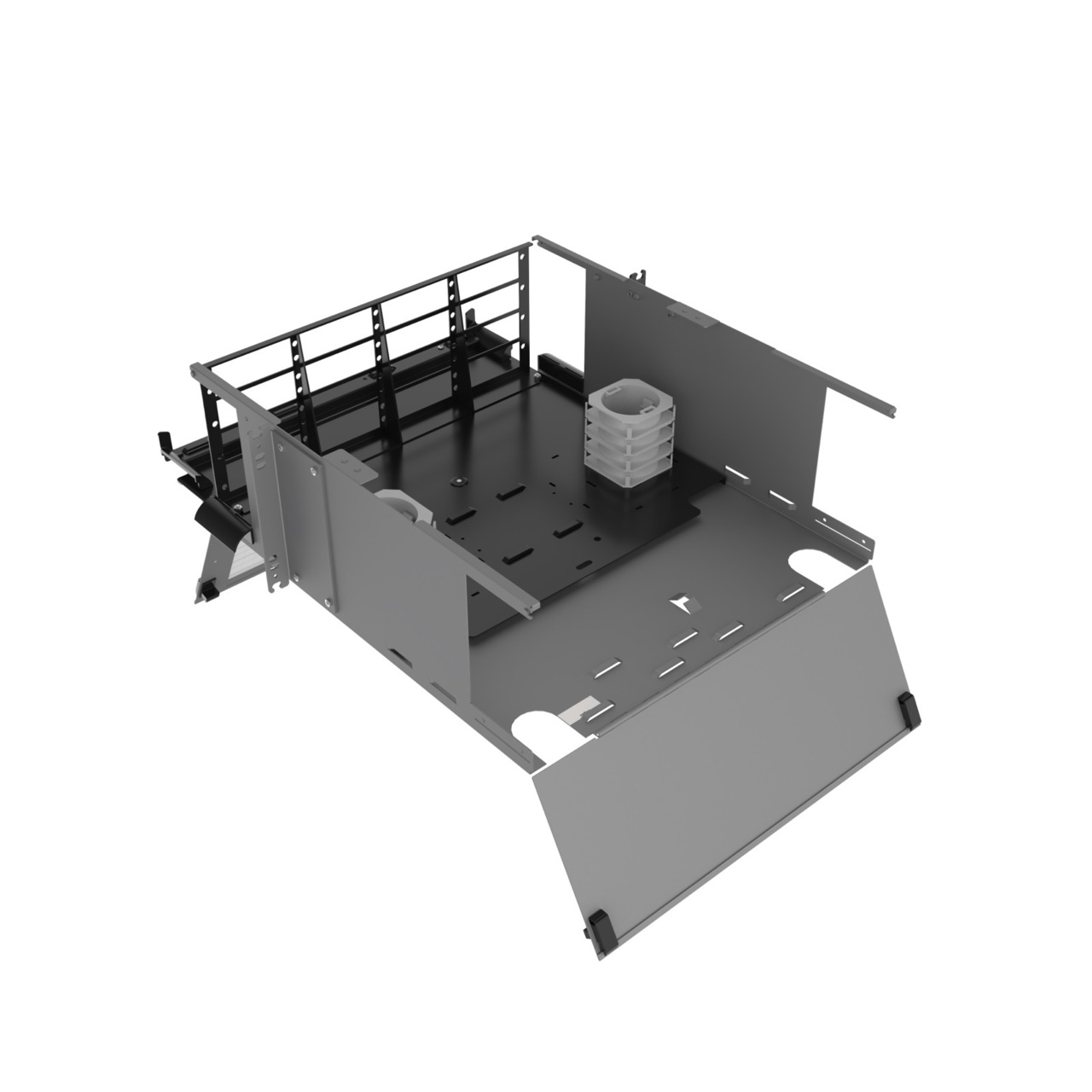 Angled Right, Top Open, Doors Open View of 4U Q-series HD Magnesium Fiber Enclosure (EQ04U-KHL-M)