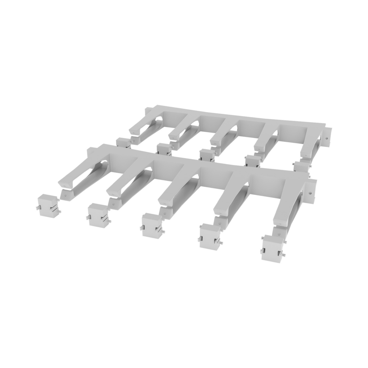 Disassembled Angled Front Left - Mighty Mo Tool-Less Snap-In Horizontal Cable Manager - 1 RU, 19 in Wide, White - 2 Pack (SHMT1RU2-W)