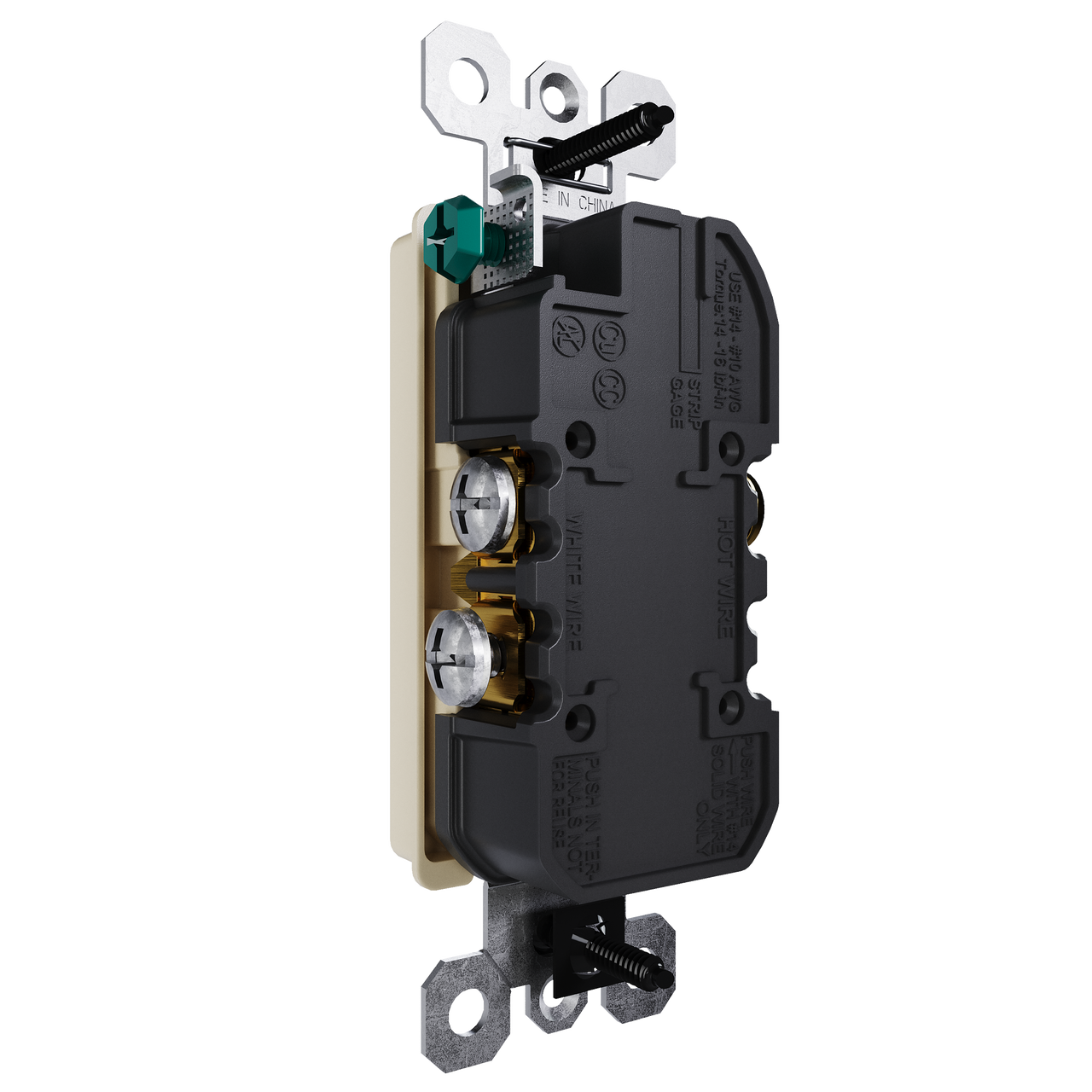 external pressure plated receptacle in ivory with wall plate