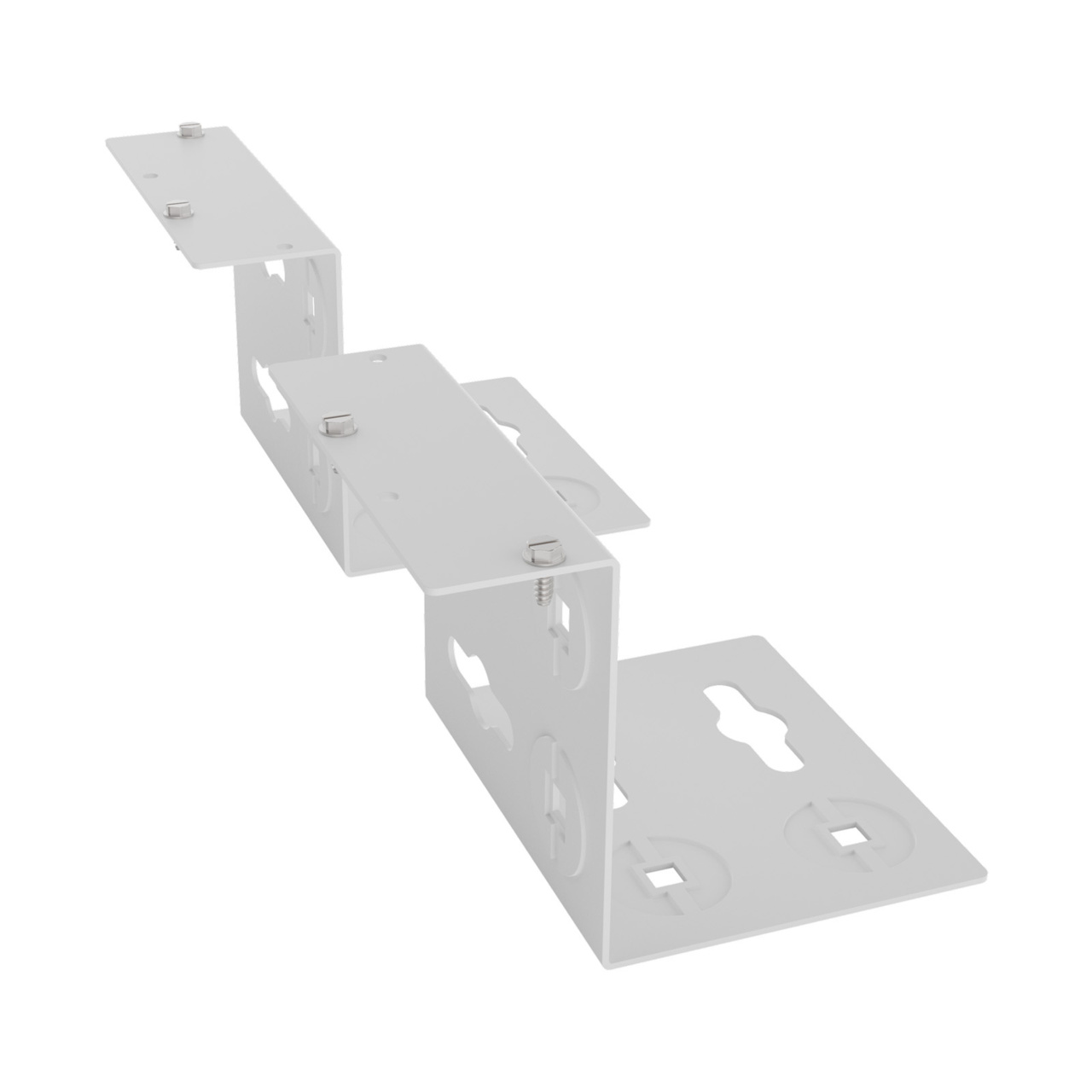 Assembled Tilted Rear Right - Mighty Mo 20 PDU Mounting Brackets, Rack Mount, 2 Deep, 2 Wide, White (MM20PDUMB2D2W-W)
