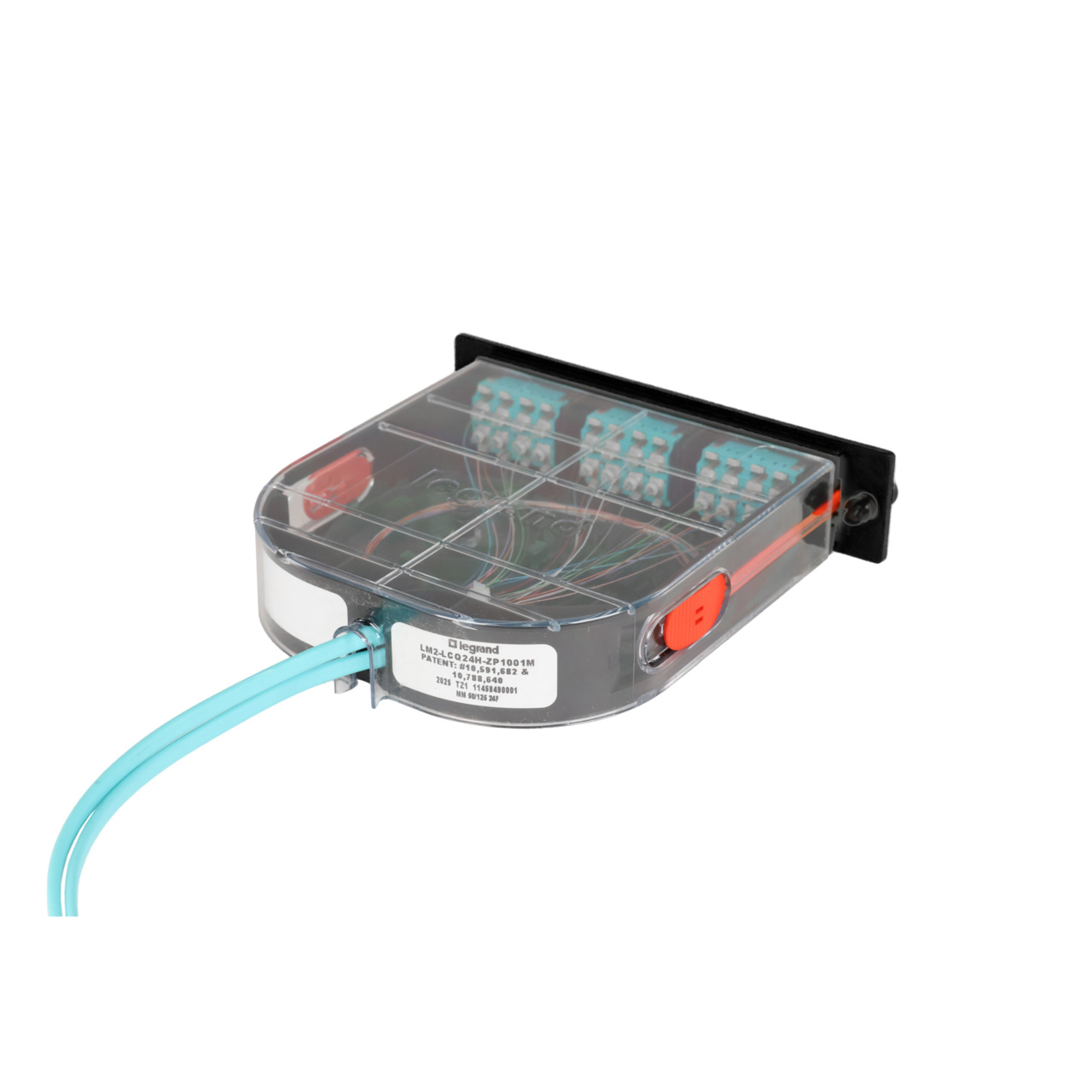 LM2 Cassette, 24 Fiber, LC Quad (6), Multimode (OM4) to 1 Meter, 250µm Ribbon Pigtail back
