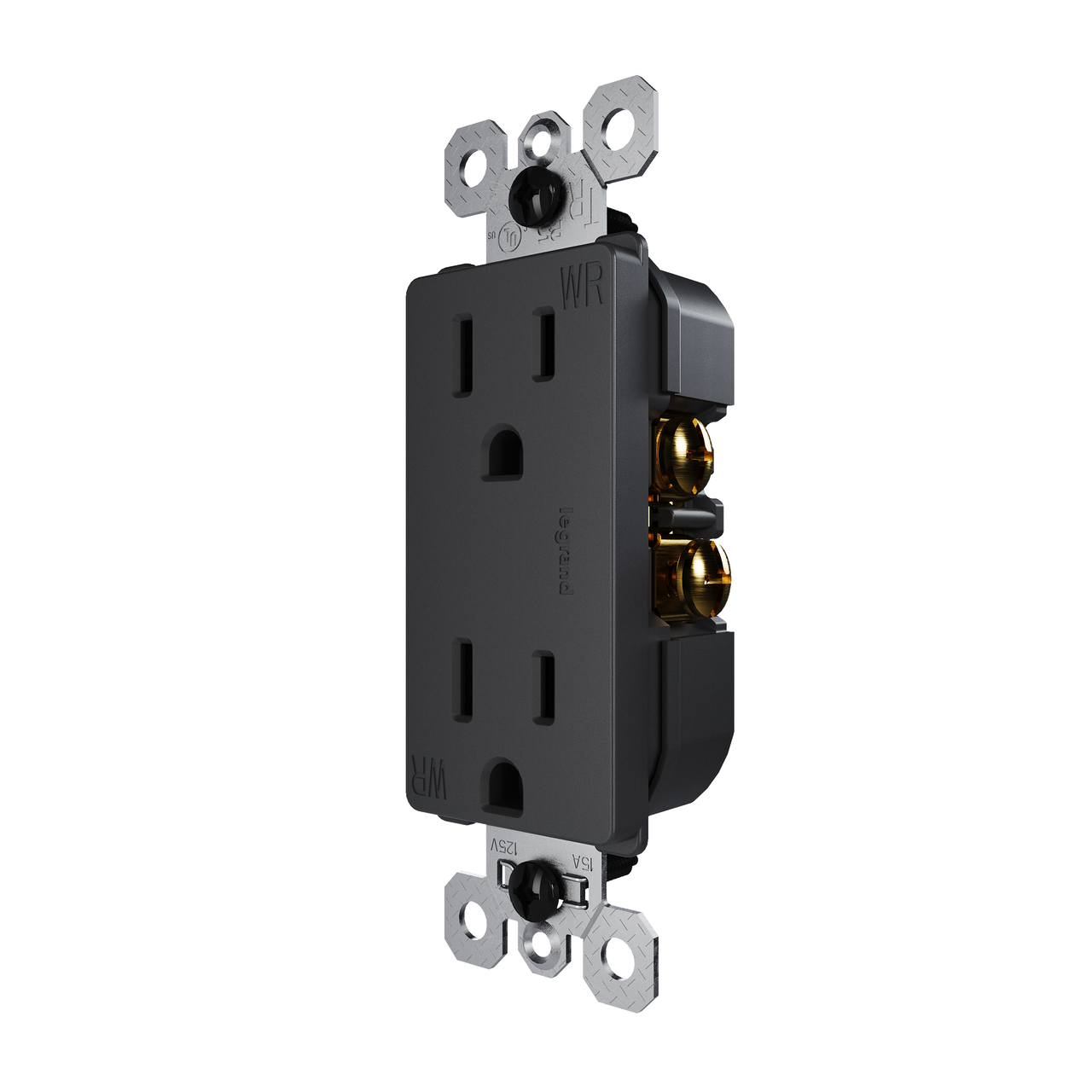 external pressure plated receptacle in black with wall plate
