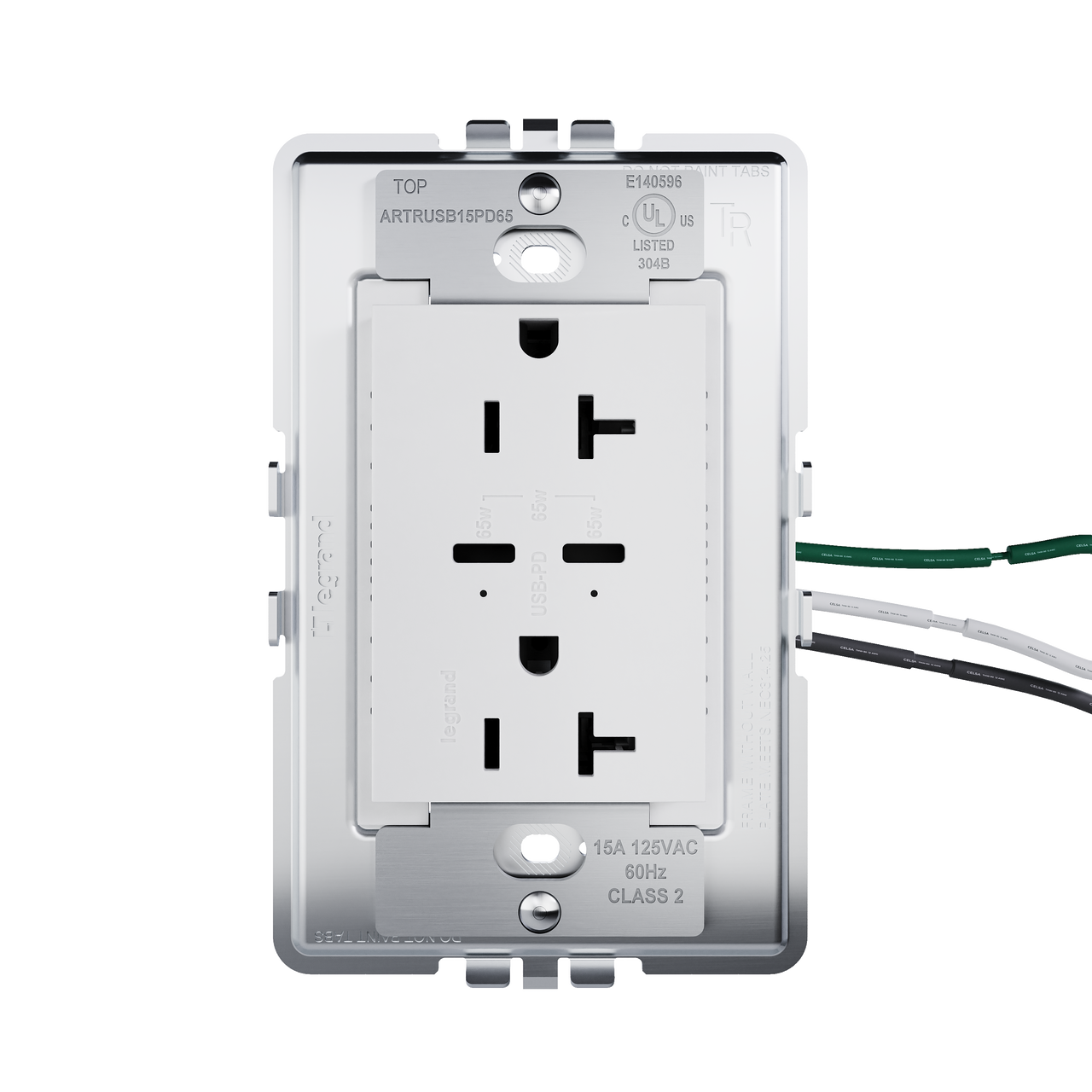 view from side of adorne 65w usb in white