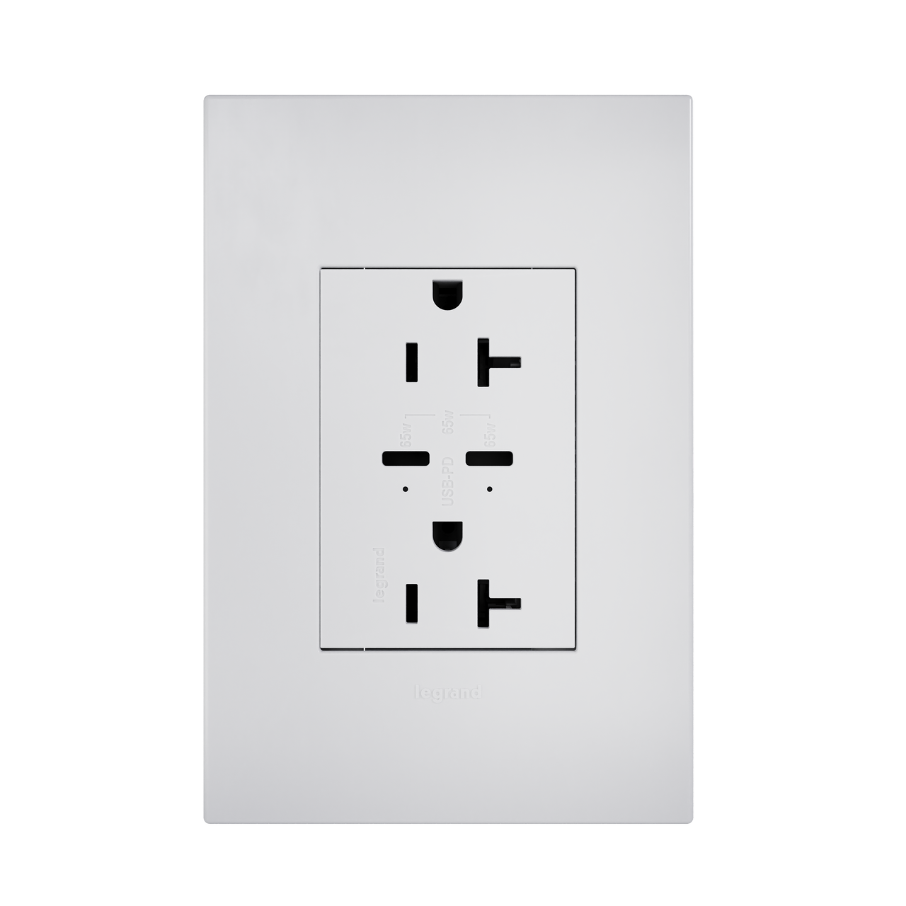 adorne 65w usb outlet with 2 type-c ports 20 amp in white