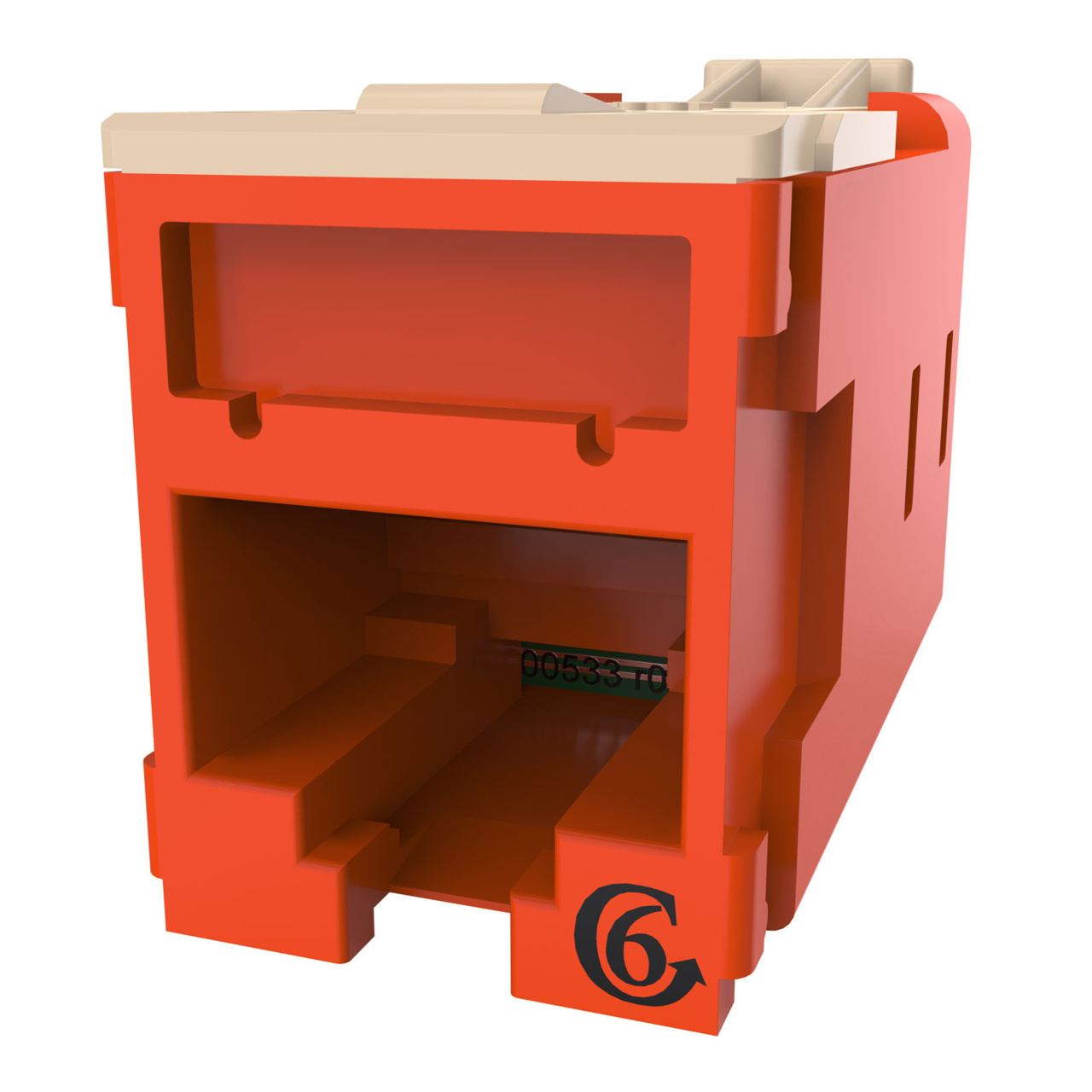 HDJSN6-43 Orange Cat6 SNAP Jack Front Angled Left View