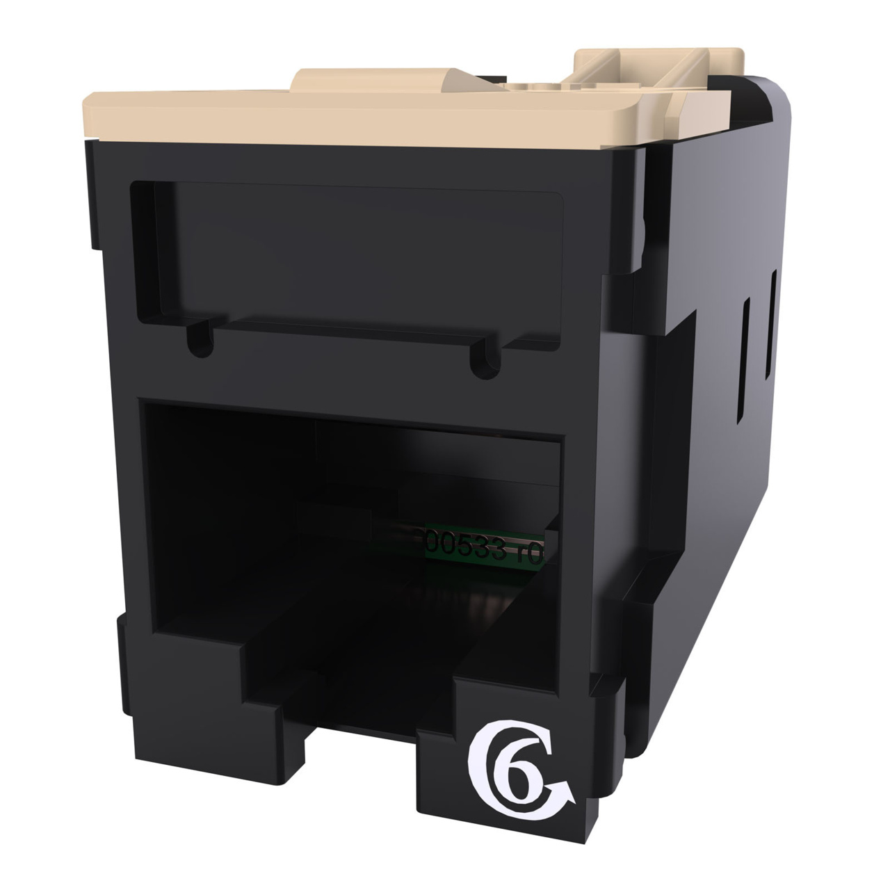 HDJSN6-00 Black Cat6 SNAP Jack Front Angled Left View