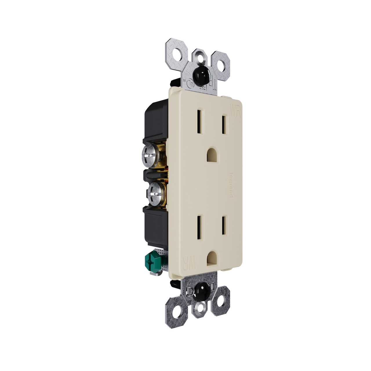 external pressure plated receptacle in ivory with wall plate