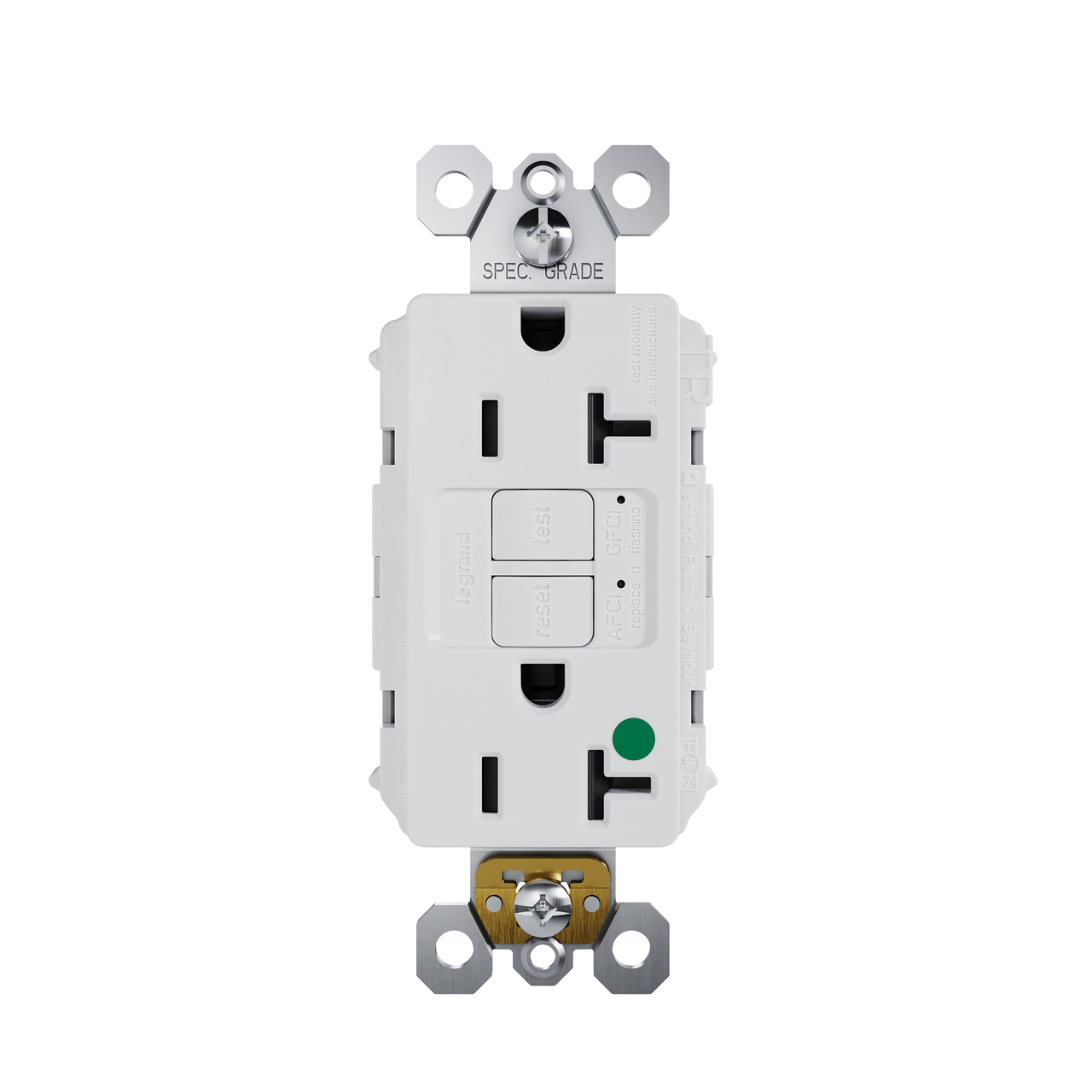 radiant® Tamper-Resistant Hospital Grade Dual Function 20A Duplex Self-Test AFCI/GFCI receptacle, White